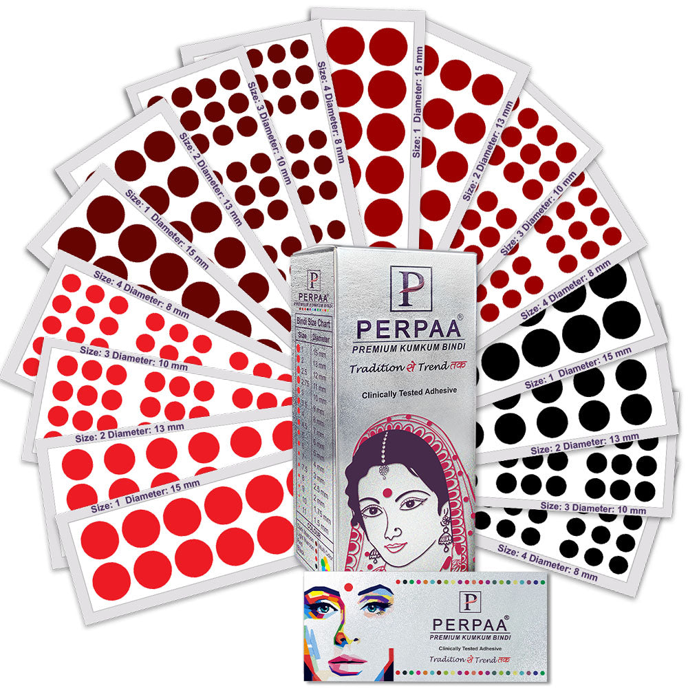 PERPAA Premium Velvet Sticker Kumkum Bindi for Women & Girls Each Box in 16 Flaps with 4 colour