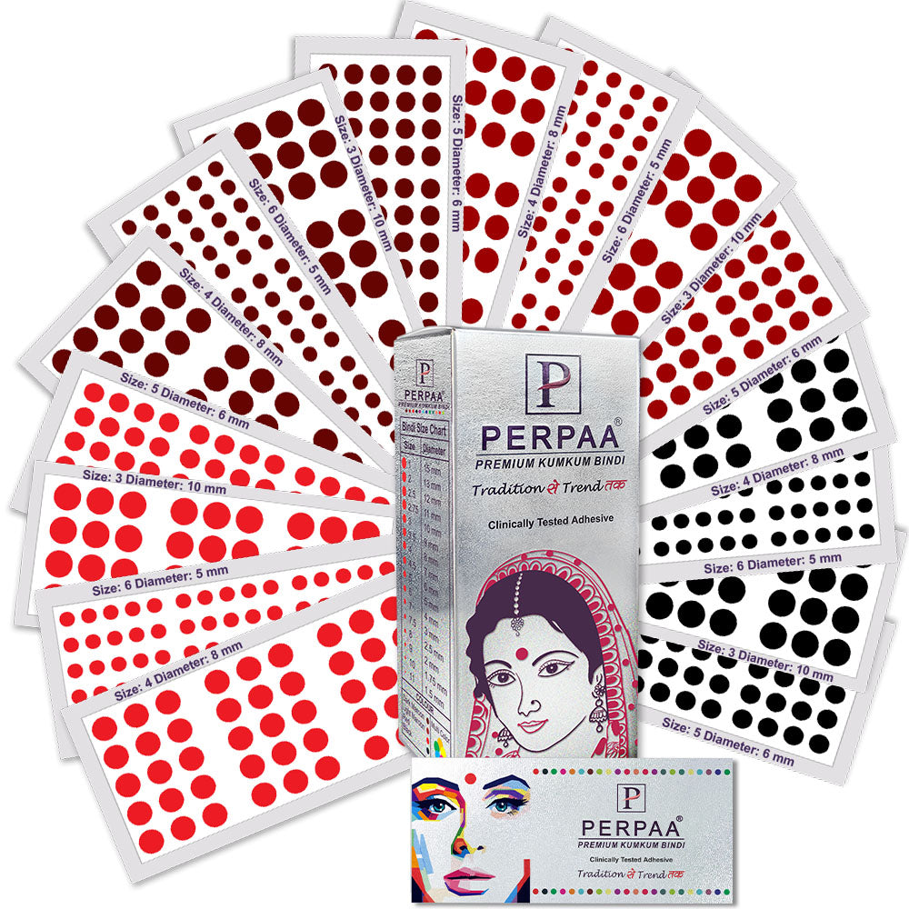 PERPAA Velvet Kumkum Bindi Box-16 Flaps with Multi Sizes (1-12) Traditional Bindis for Women & Girls