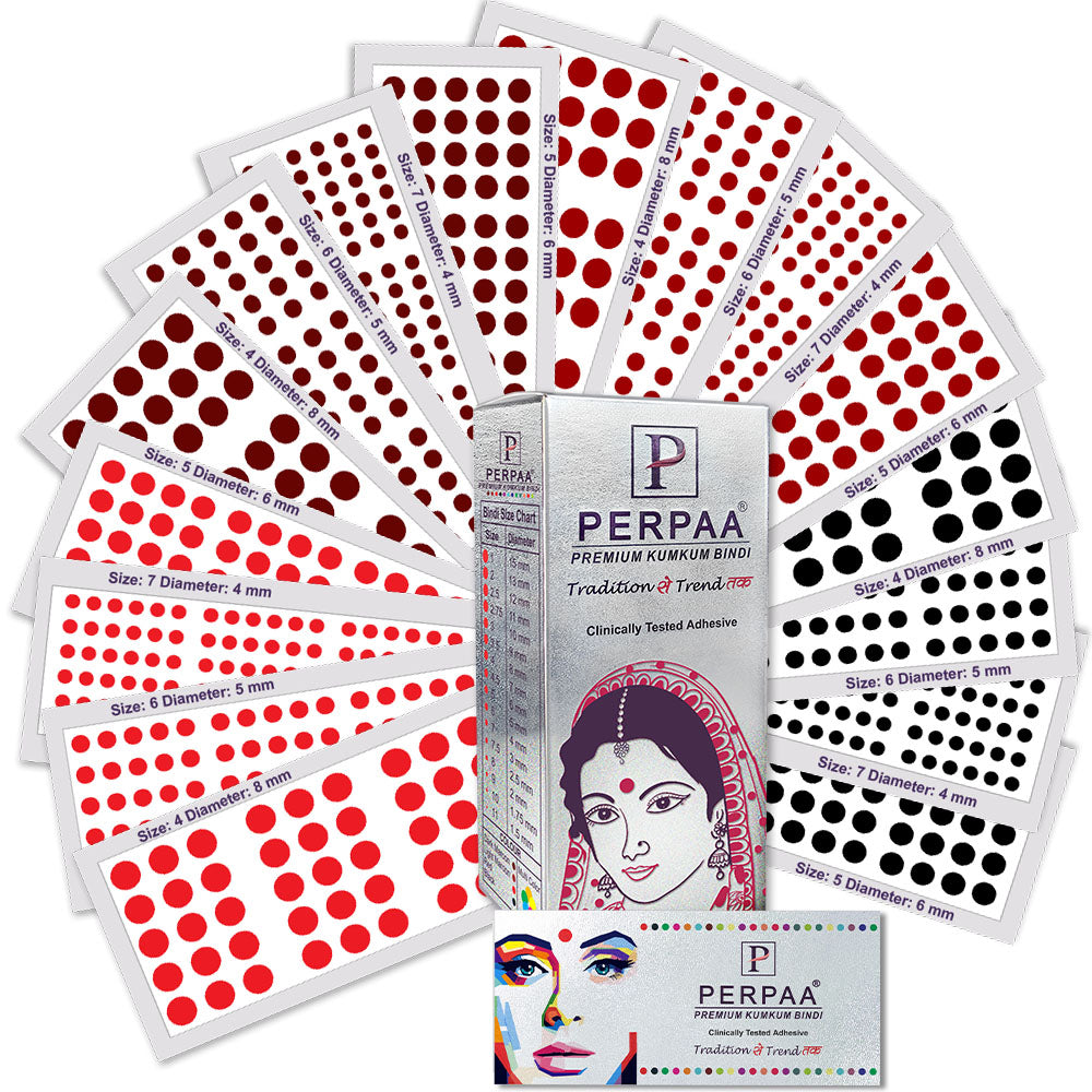 PERPAA Velvet Kumkum Bindi – 16 Flaps Pack with Multi-Size Bindis (1-12) | Perfect for Bridal, Ethnic & Festive Wear