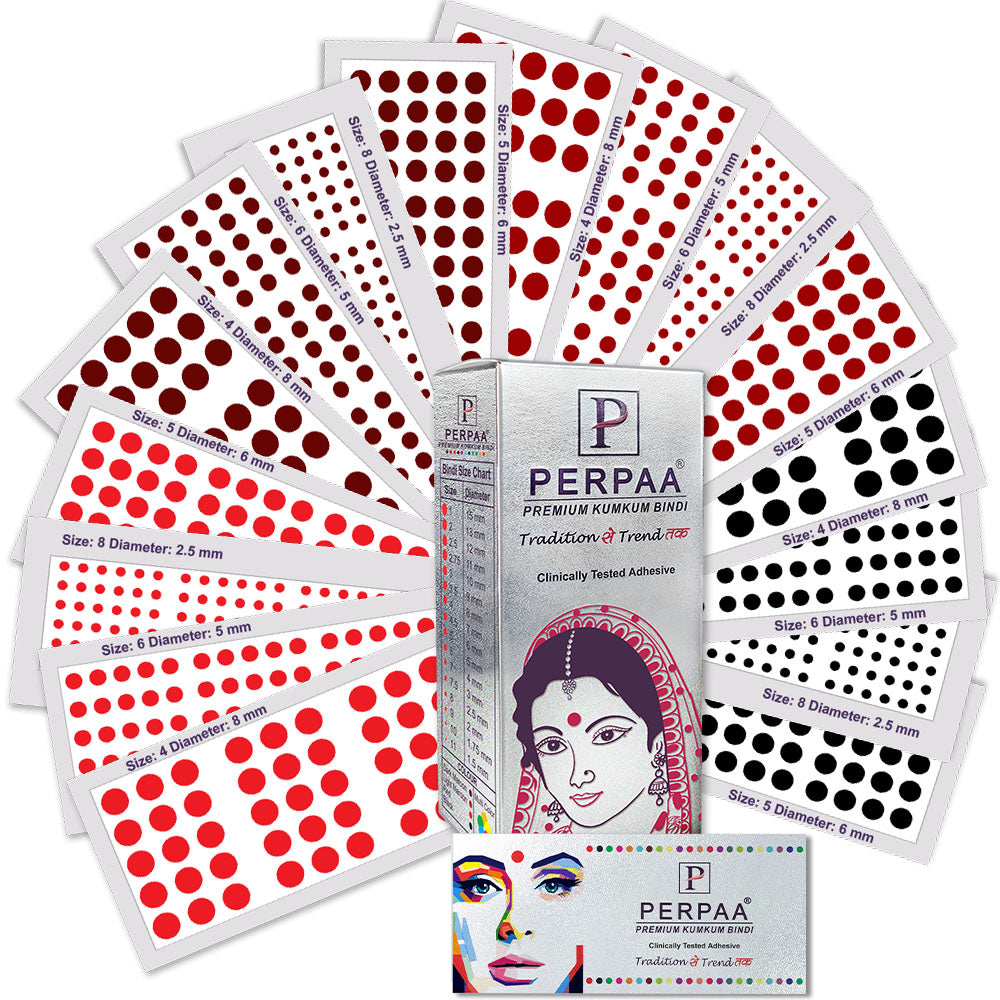 PERPAA Velvet Kumkum Bindi – 16 Flaps Pack with Multi-Size Bindis (1-12) | Perfect for Bridal, Ethnic & Festive Wear