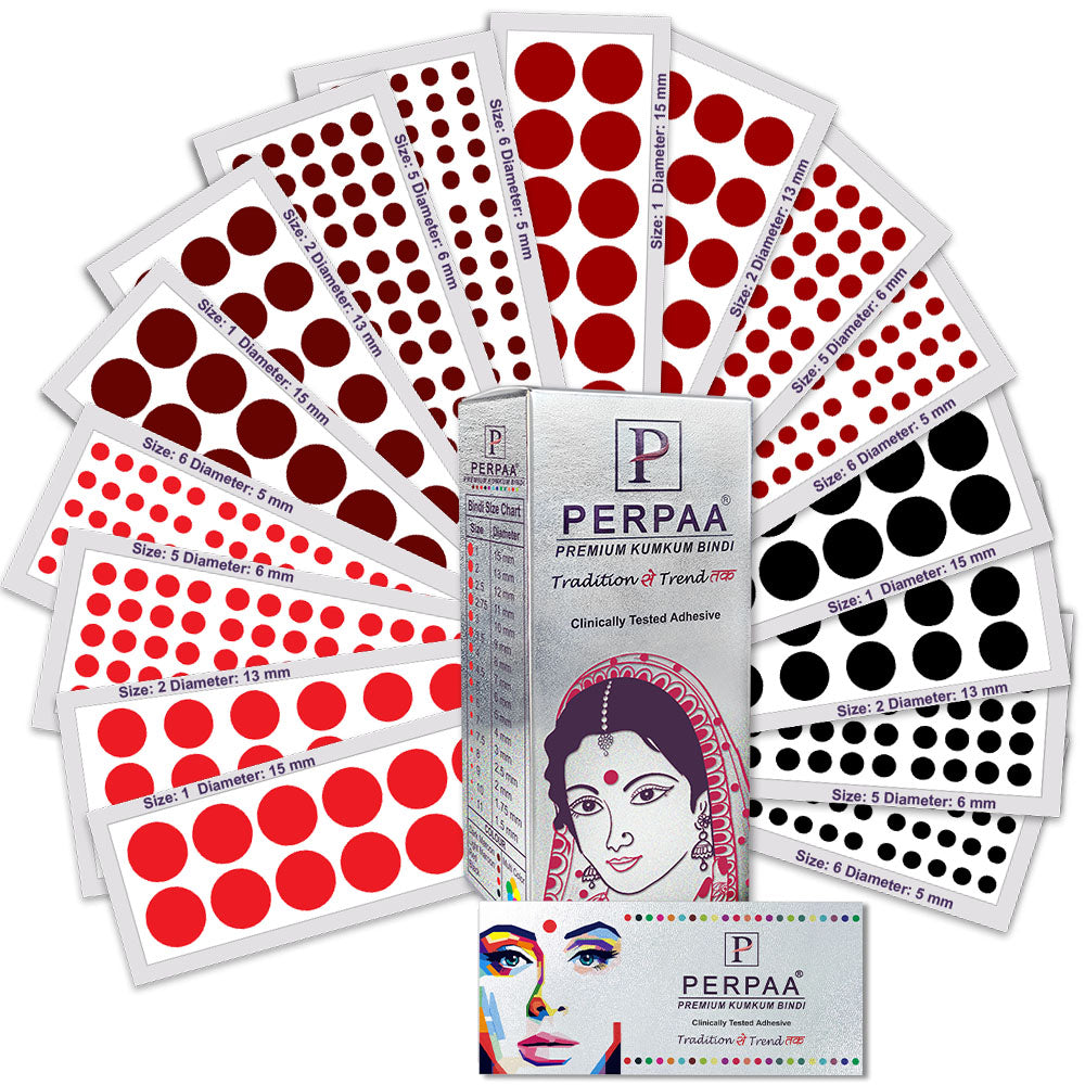 PERPAA Premium Velvet Kumkum Bindi Collection – Each Box with 16 Flaps and Multiple Sizes (1 to 12), Ideal for Women & Girls to Complete Ethnic and Traditional Looks