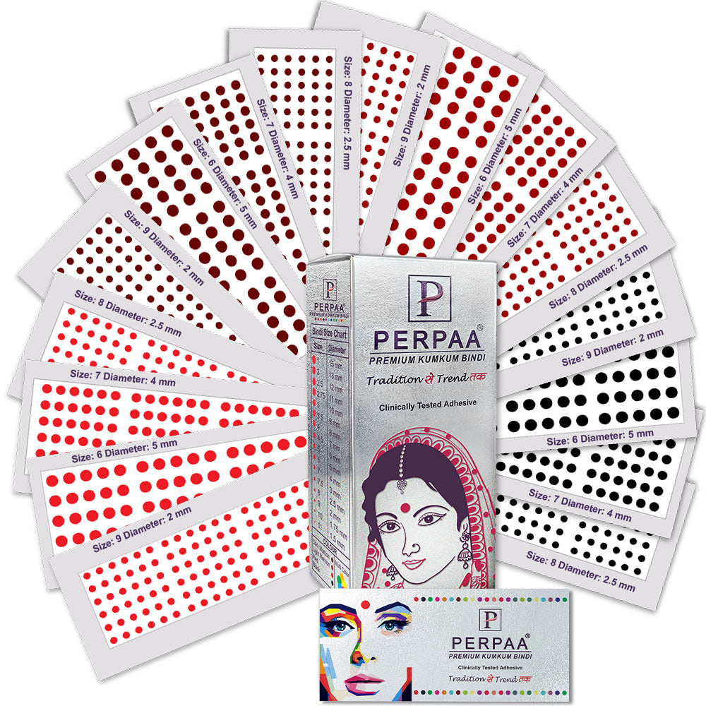 PERPAA Elegant Velvet Kumkum Bindi Collection – 16 Flaps with Multi-Size Options | Ideal for Traditional, Bridal & Festival Looks