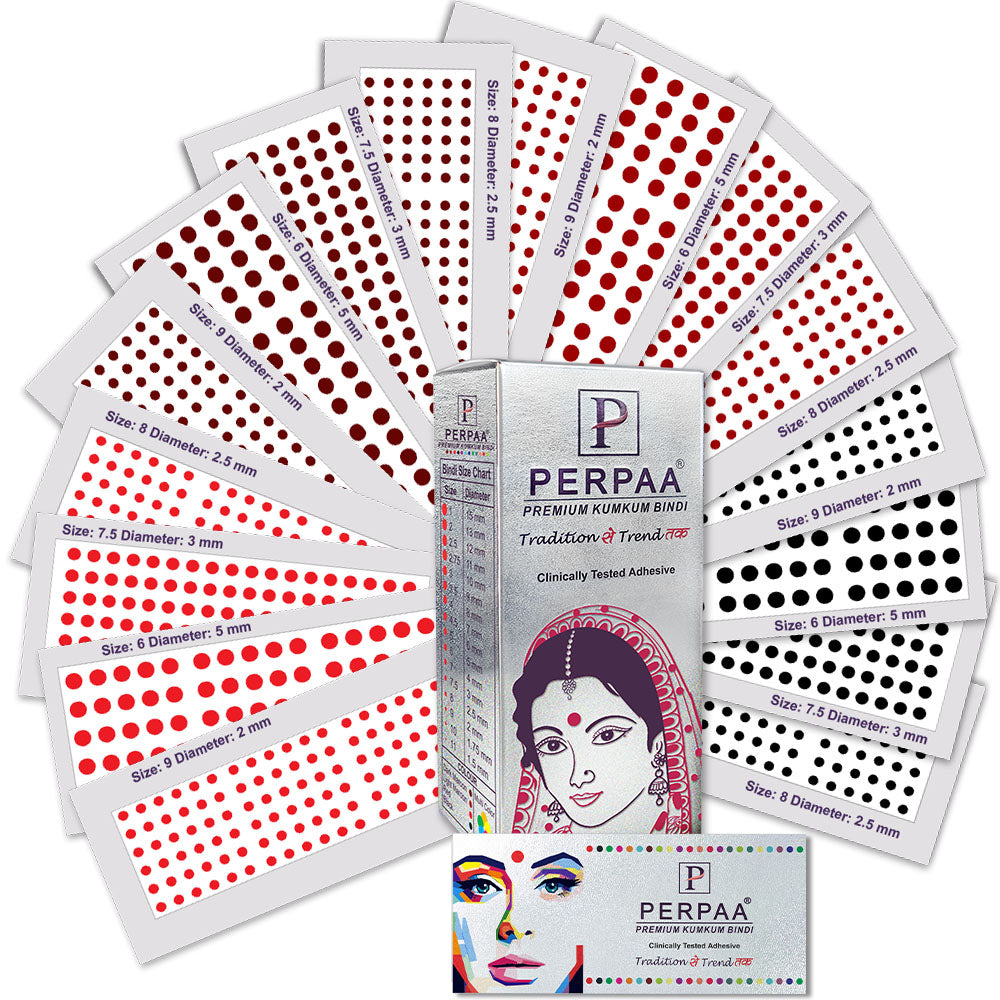 PERPAA Elegant Velvet Kumkum Bindi Collection – 16 Flaps with Multi-Size Options | Ideal for Traditional, Bridal & Festival Looks