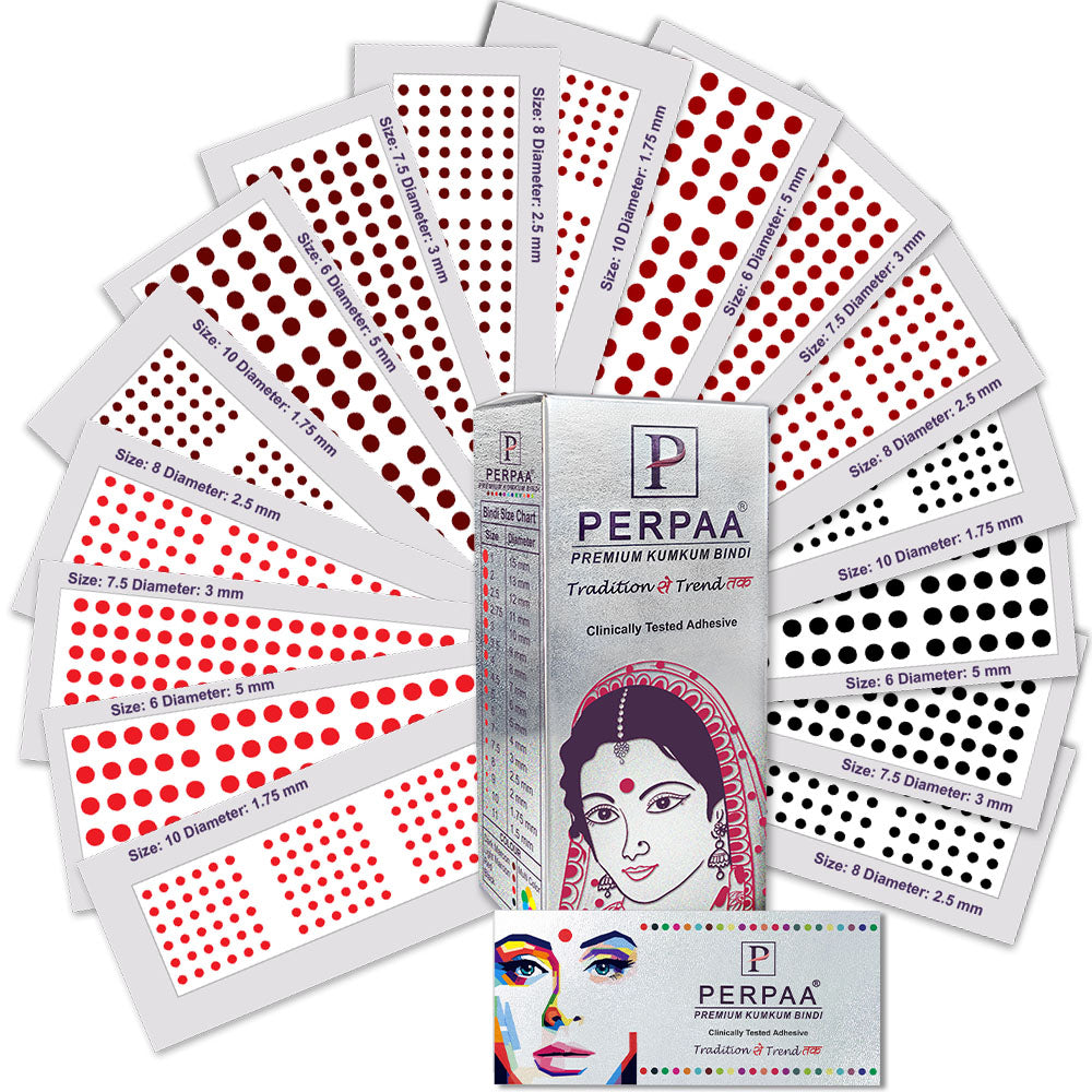 PERPAA Elegant Velvet Kumkum Bindi Collection – 16 Flaps with Multi-Size Options | Ideal for Traditional, Bridal & Festival Looks