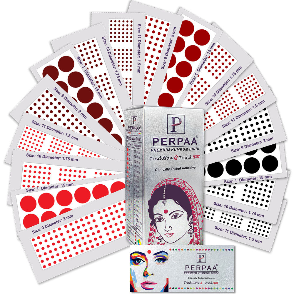 PERPAA Velvet Kumkum Bindi Pack – 16 Flaps, All Sizes