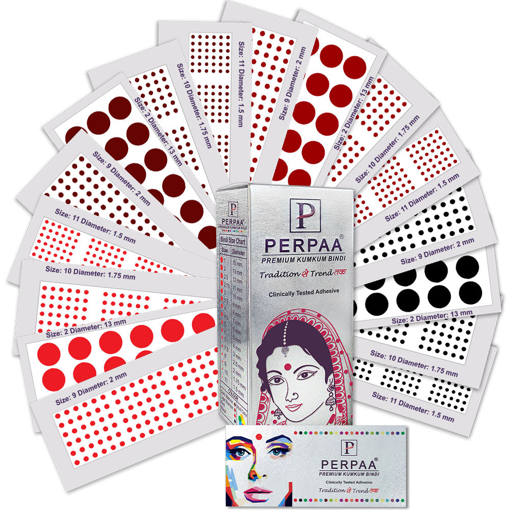 PERPAA Velvet Kumkum Bindi Pack – 16 Flaps, All Sizes