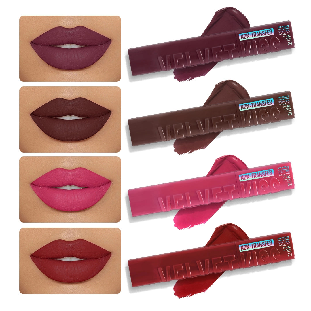 Velvet Kiss Matte Liquid Lipstick- Pack of 4