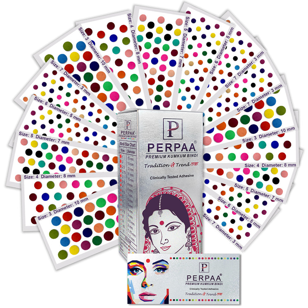 PERPAA Traditional Velvet Kumkum Bindi for Women & Girls – Box of 16 Flaps with Multi-Sizes (1-12) | Perfect for Weddings, Festivals, Poojas & Everyday Traditional Wear