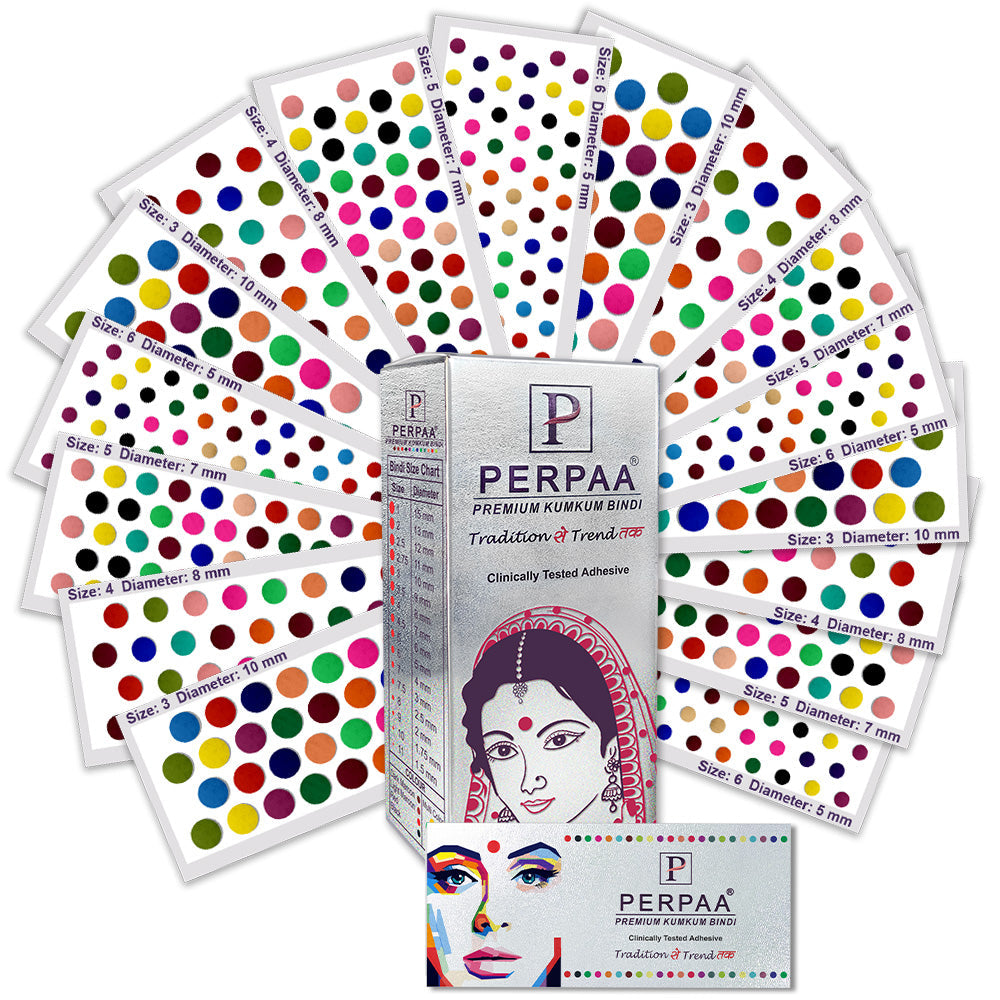 PERPAA Traditional Velvet Kumkum Bindi for Women & Girls – Box of 16 Flaps with Multi-Sizes (1-12) | Perfect for Weddings, Festivals, Poojas & Everyday Traditional Wear