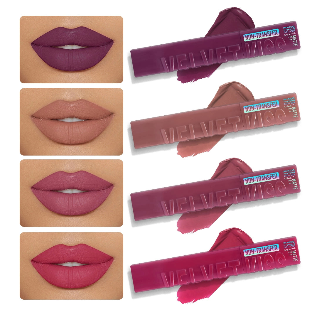 Velvet Kiss Matte Liquid Lipstick- Pack of 4