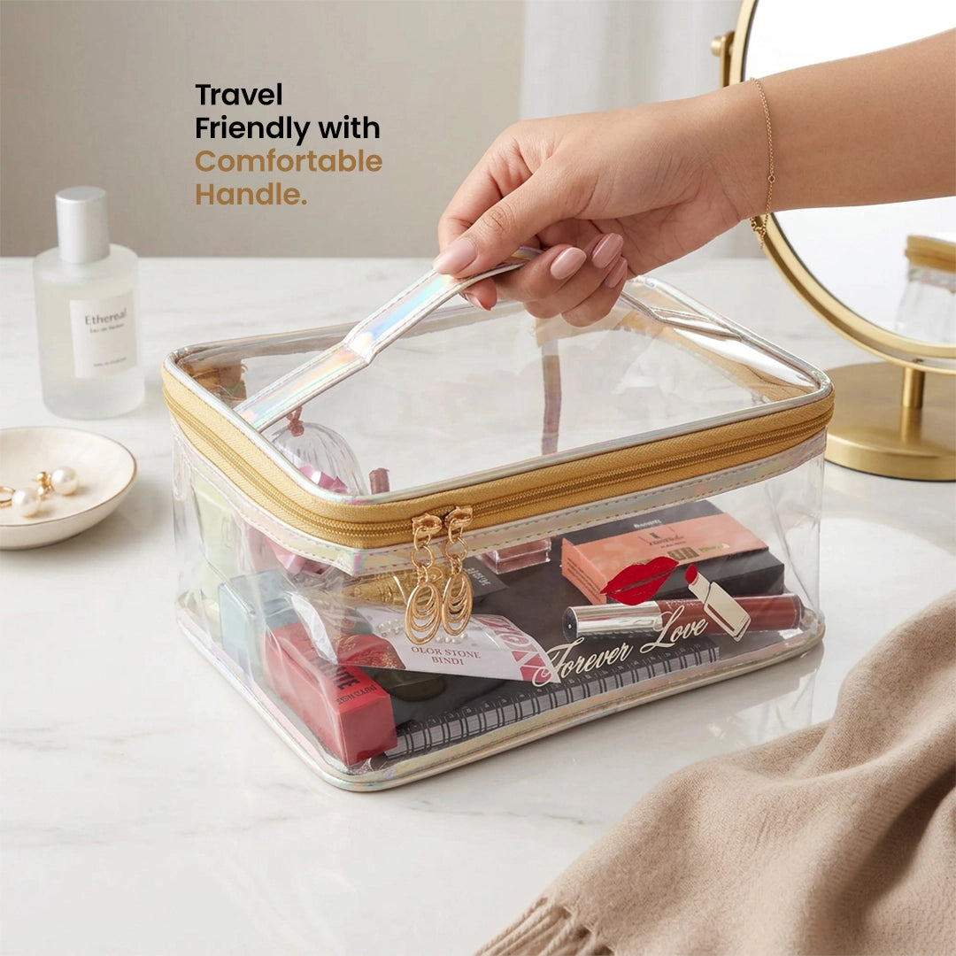 Transparent PVC Makeup Pouch with Handle