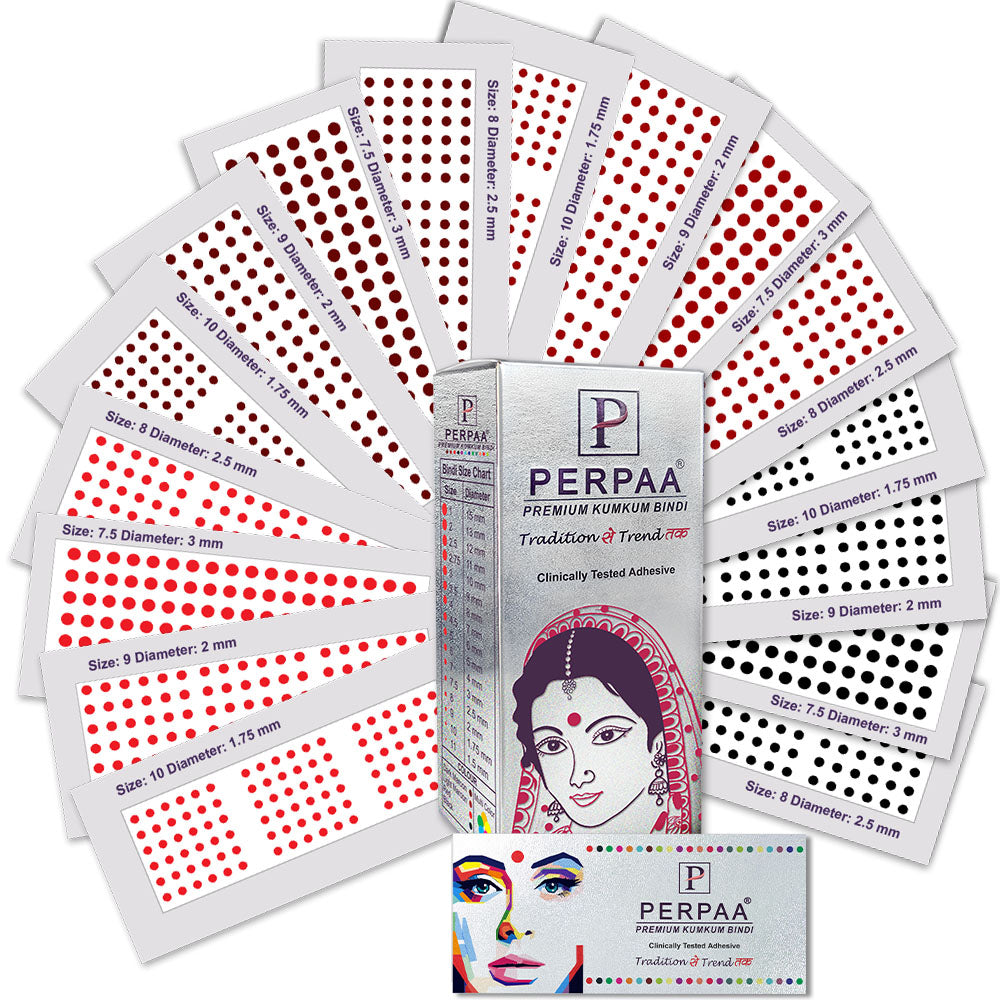 PERPAA Elegant Velvet Kumkum Bindi Collection – 16 Flaps with Multi-Size Options | Ideal for Traditional, Bridal & Festival Looks