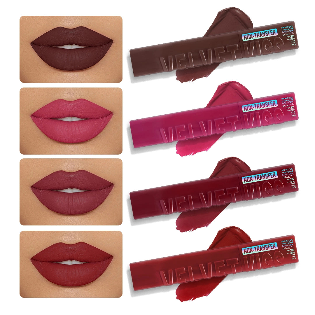 Velvet Kiss Matte Liquid Lipstick- Pack of 4