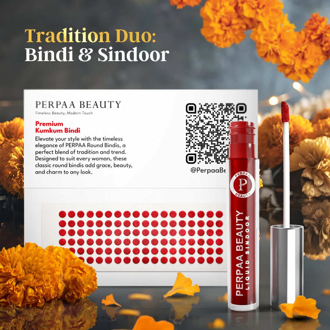Bindi & Sindoor Combo Pack – 15 Flaps Bindi (Size 7, Red) + Liquid Sindoor