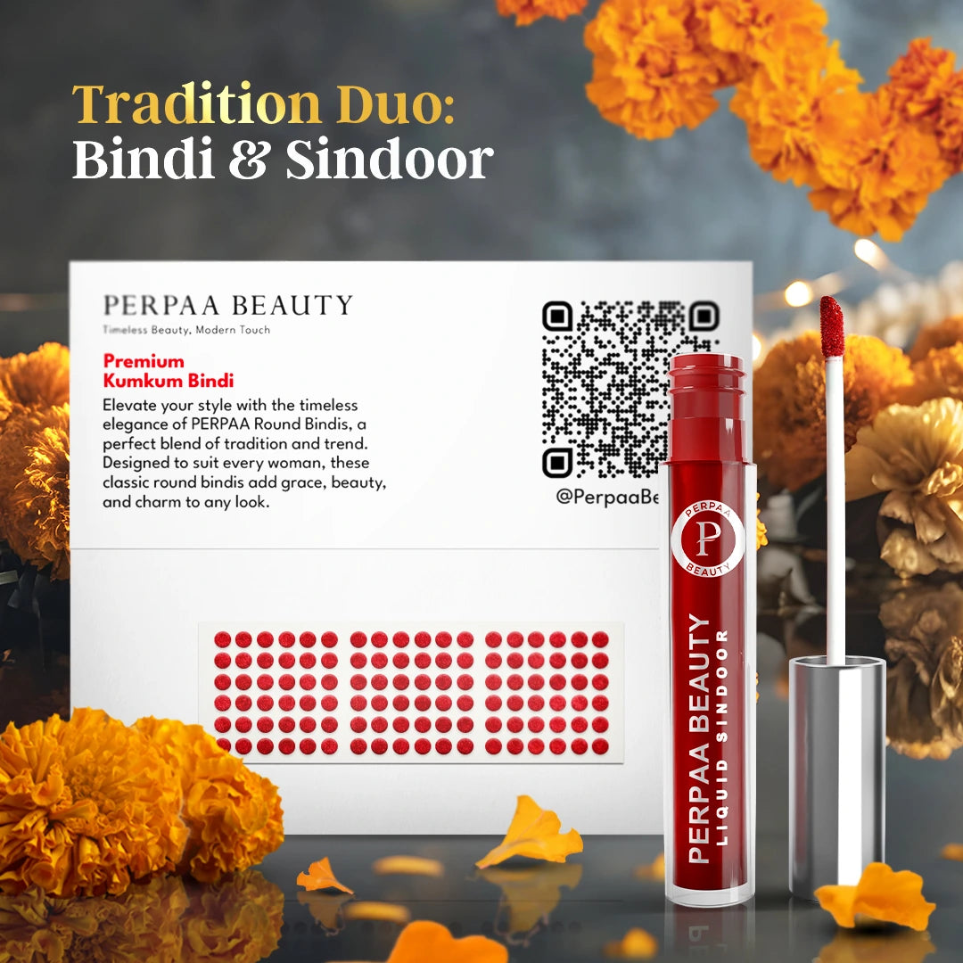 Bindi & Sindoor Combo Pack – 15 Flaps Bindi (Size 9, Red) + Liquid Sindoor