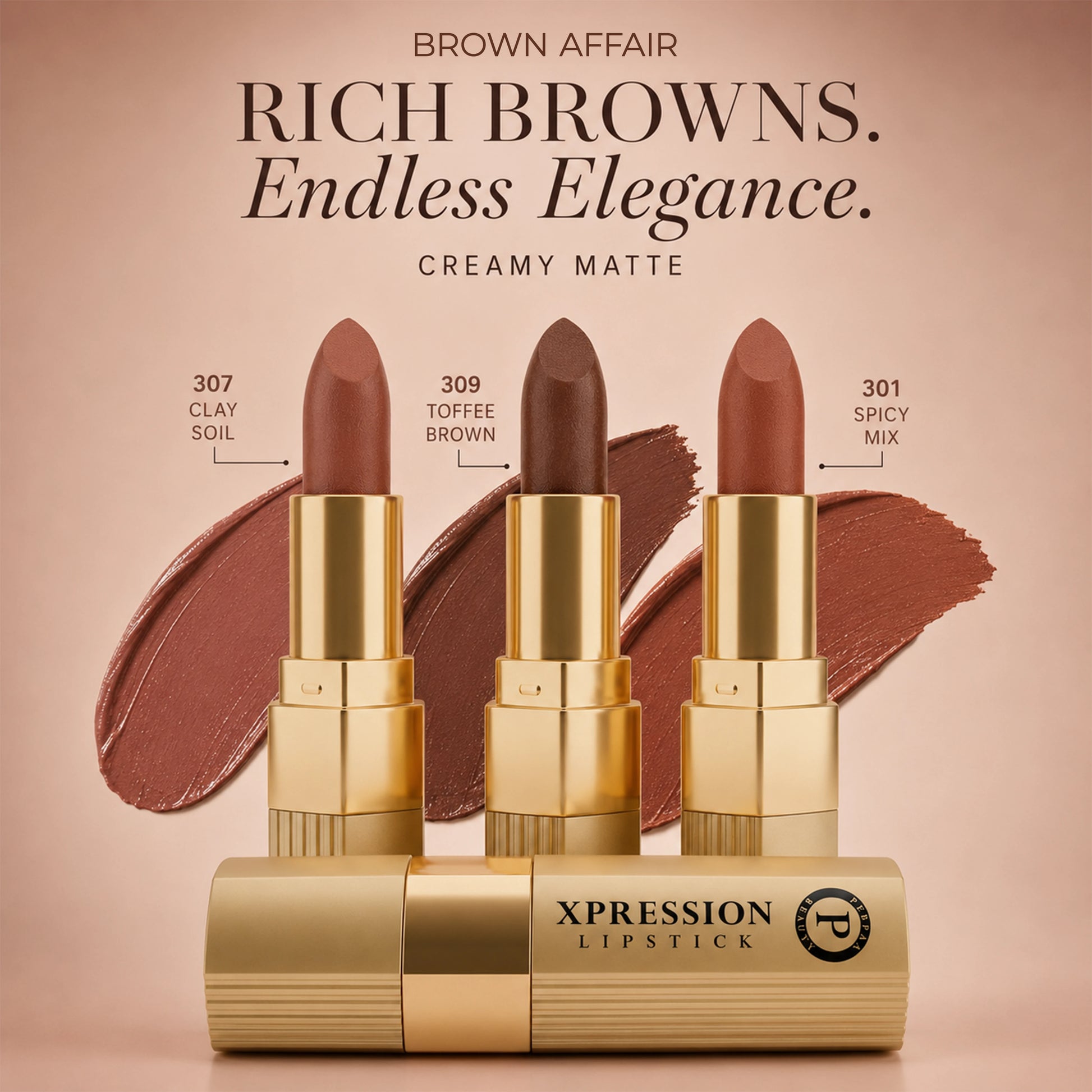 Xpression Creamy Matte Lipstick Set | Pack of 3 (Brown Affair)