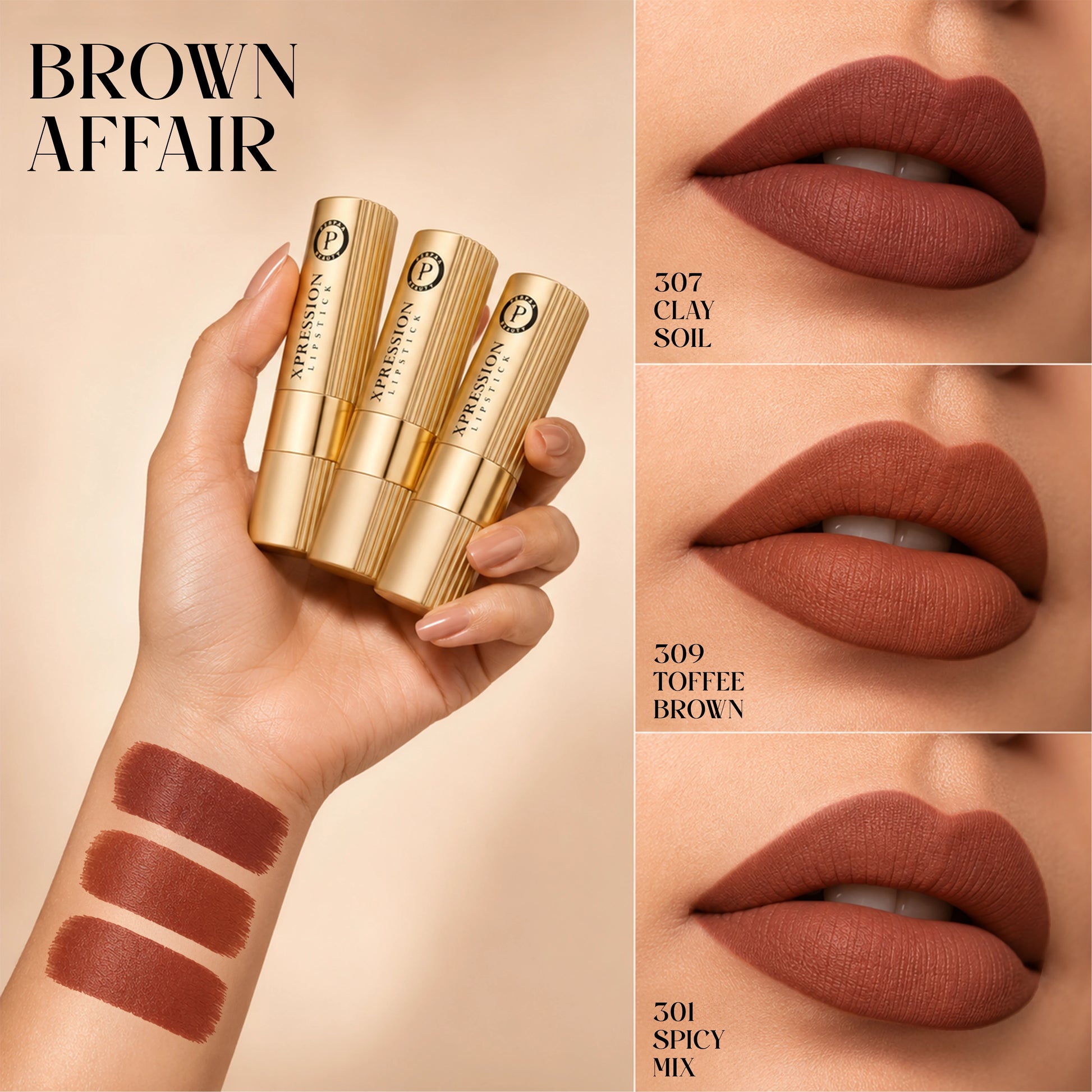Xpression Creamy Matte Lipstick Set | Pack of 3 (Brown Affair)