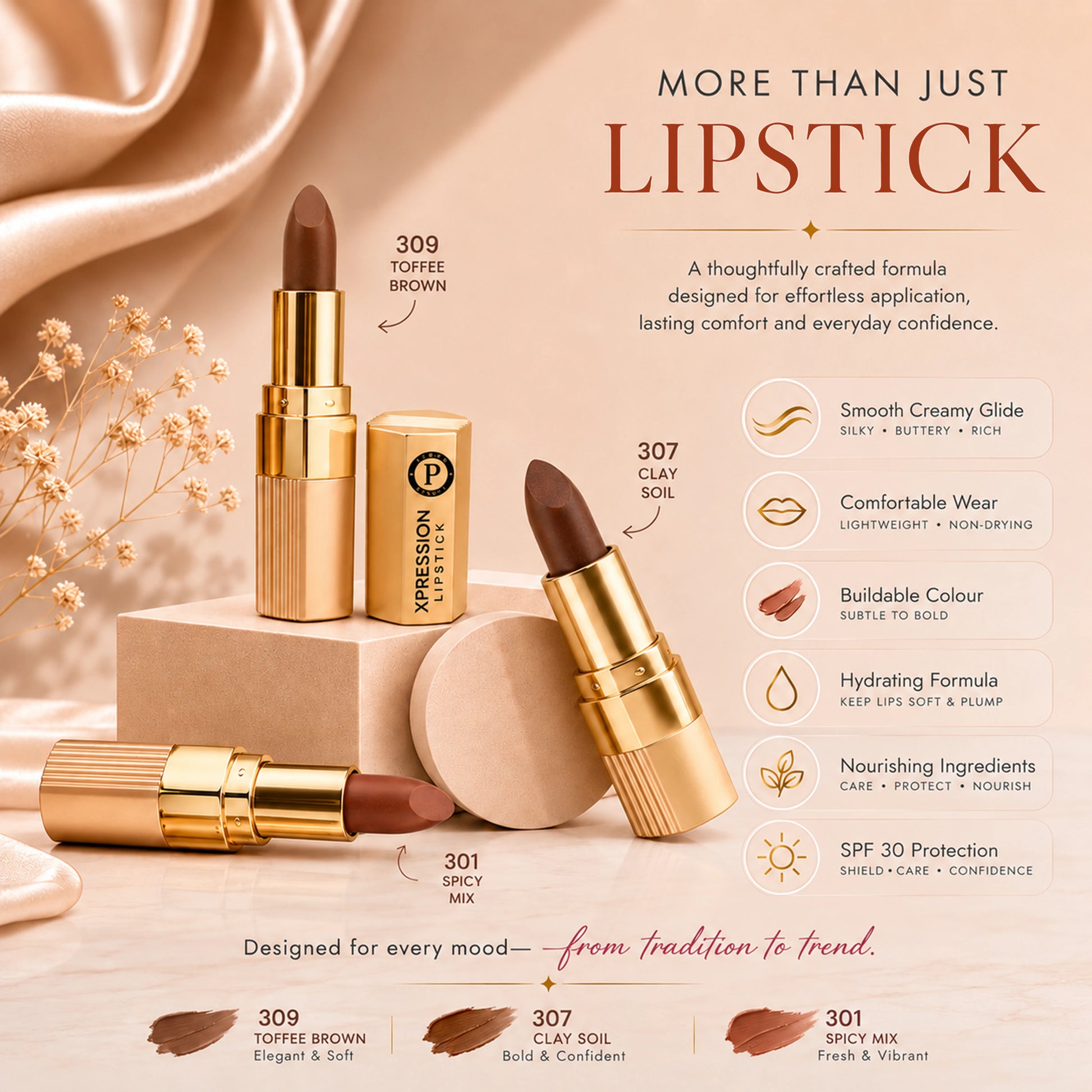Xpression Creamy Matte Lipstick Set | Pack of 3 (Brown Affair)