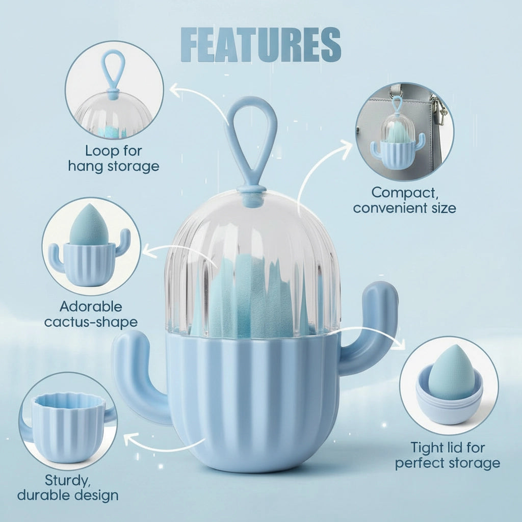 Makeup Blender with Cactus Storage Case