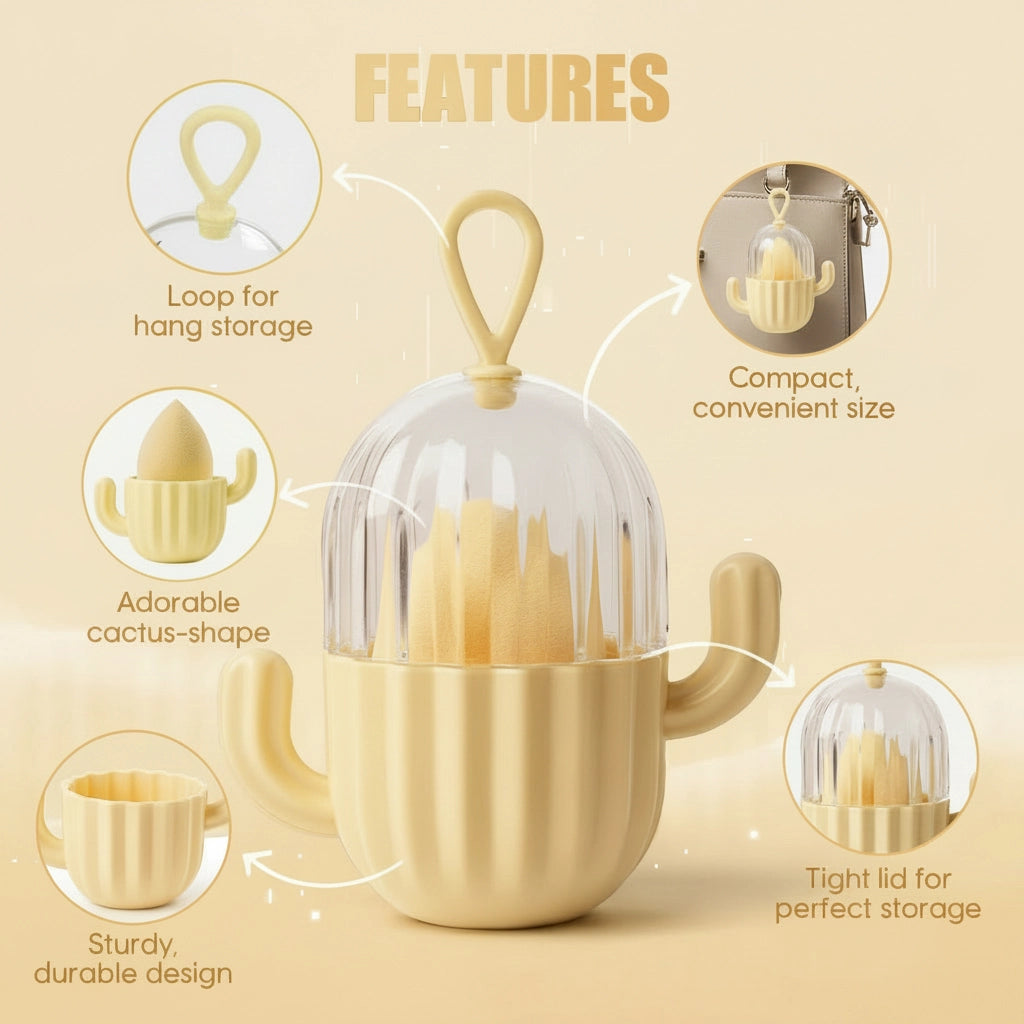 Makeup Blender with Cactus Storage Case