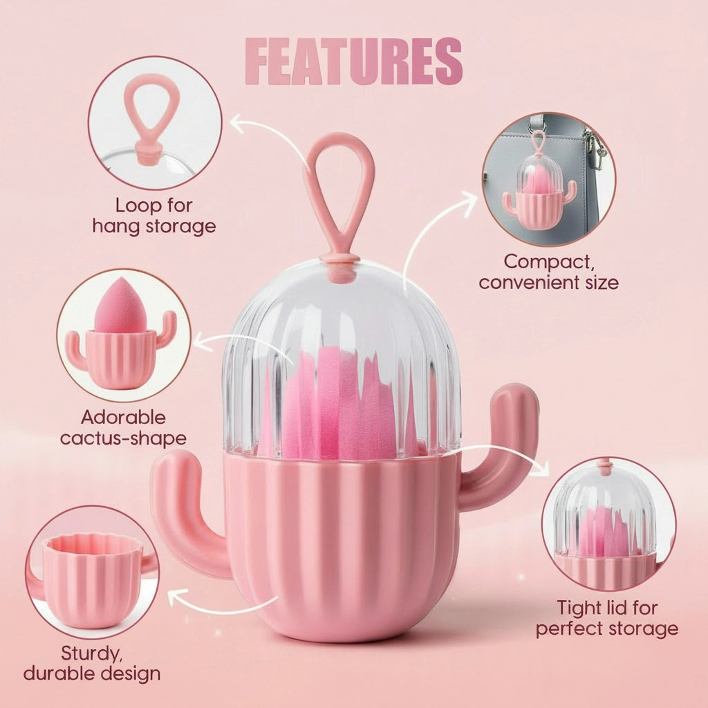 Makeup Blender with Cactus Storage Case