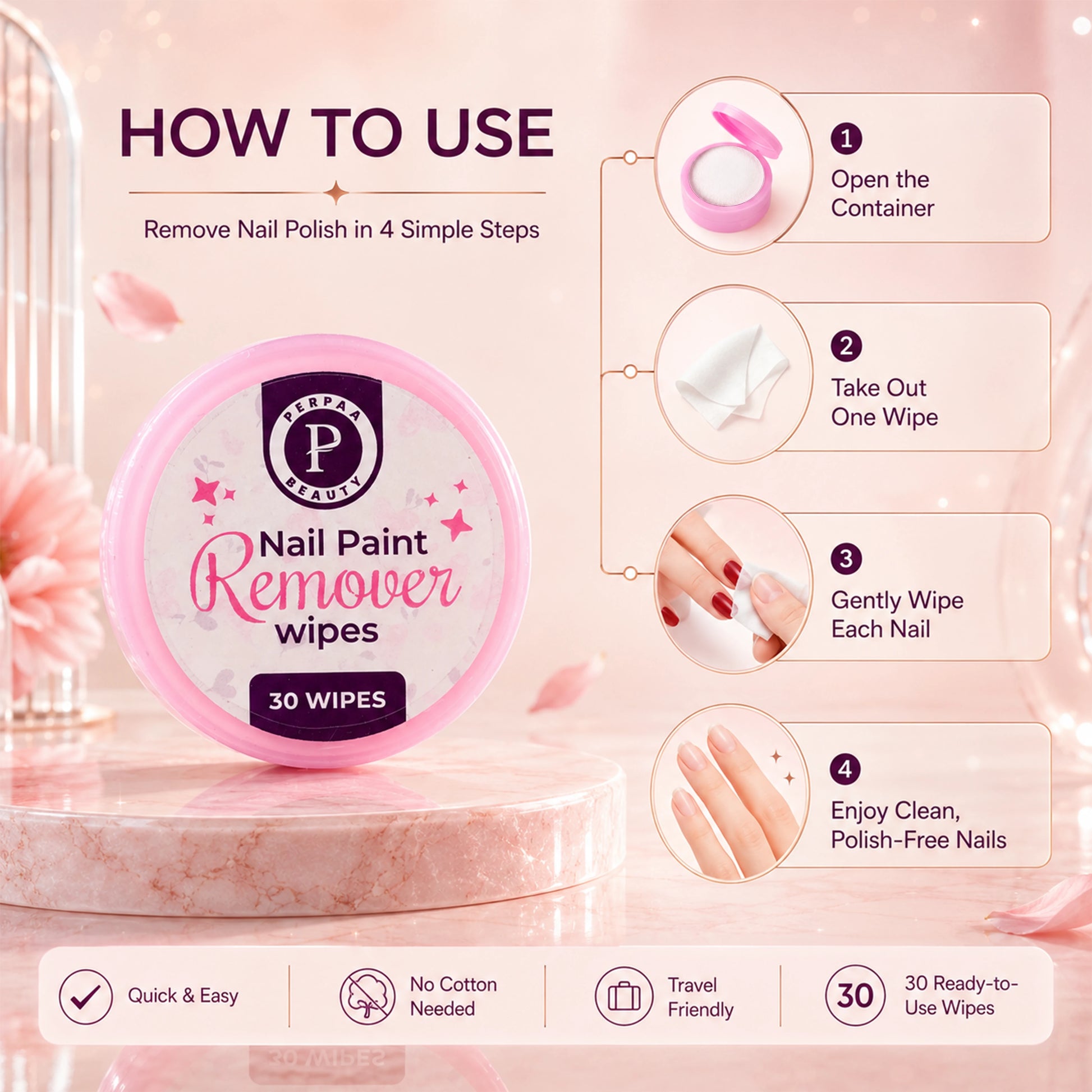 Nail Polish Remover Wipes – 30 Wipes