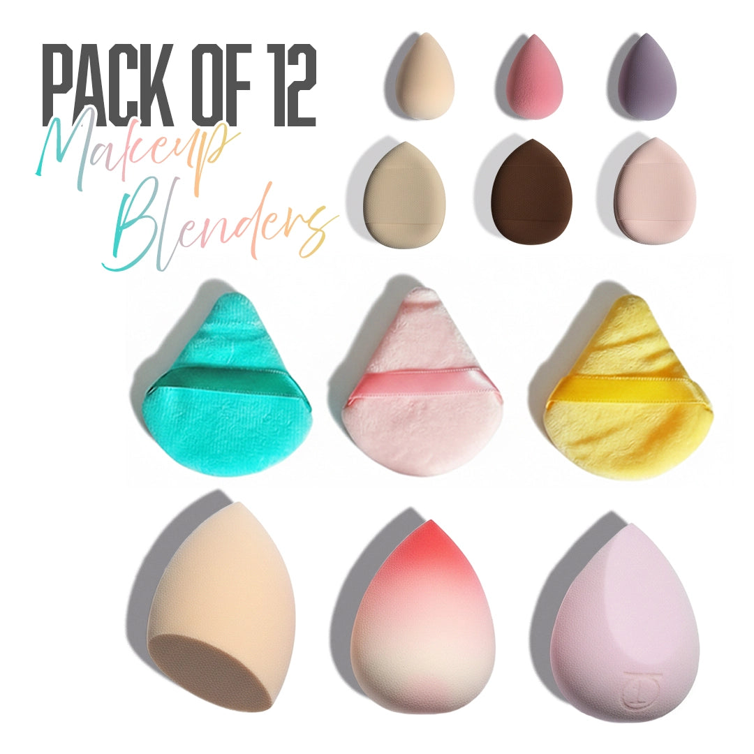 Makeup Blender Combo Jar | Pack of 12 Multi-Shape Beauty Sponges & Puffs