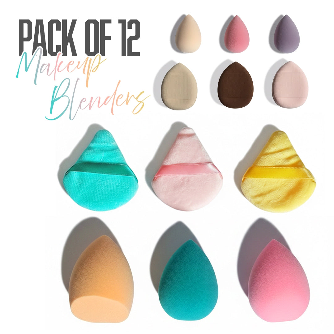 Makeup Blender Combo Jar | Pack of 12 Multi-Shape Beauty Sponges & Puffs