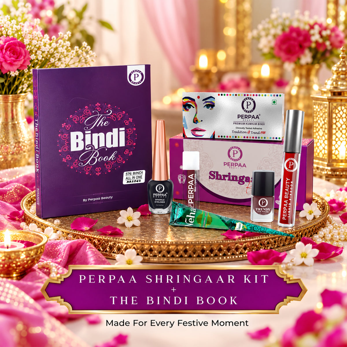 Shringaar Kit + All-in-One Small Size Bindi Book | Complete Traditional Makeup & Bindi Combo