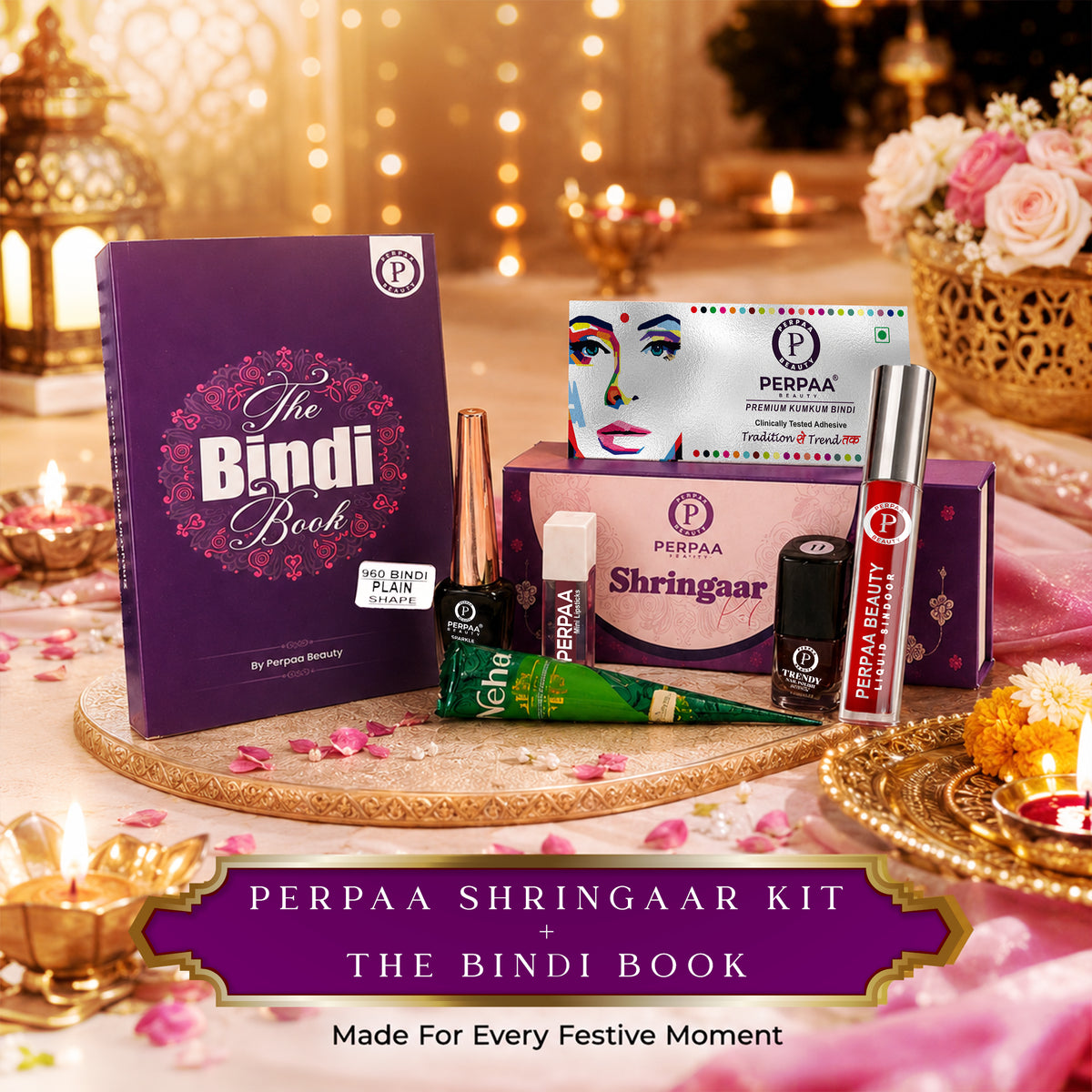 Shringaar Kit + Classic Shapes Bindi Book | Designer Traditional Beauty Combo
