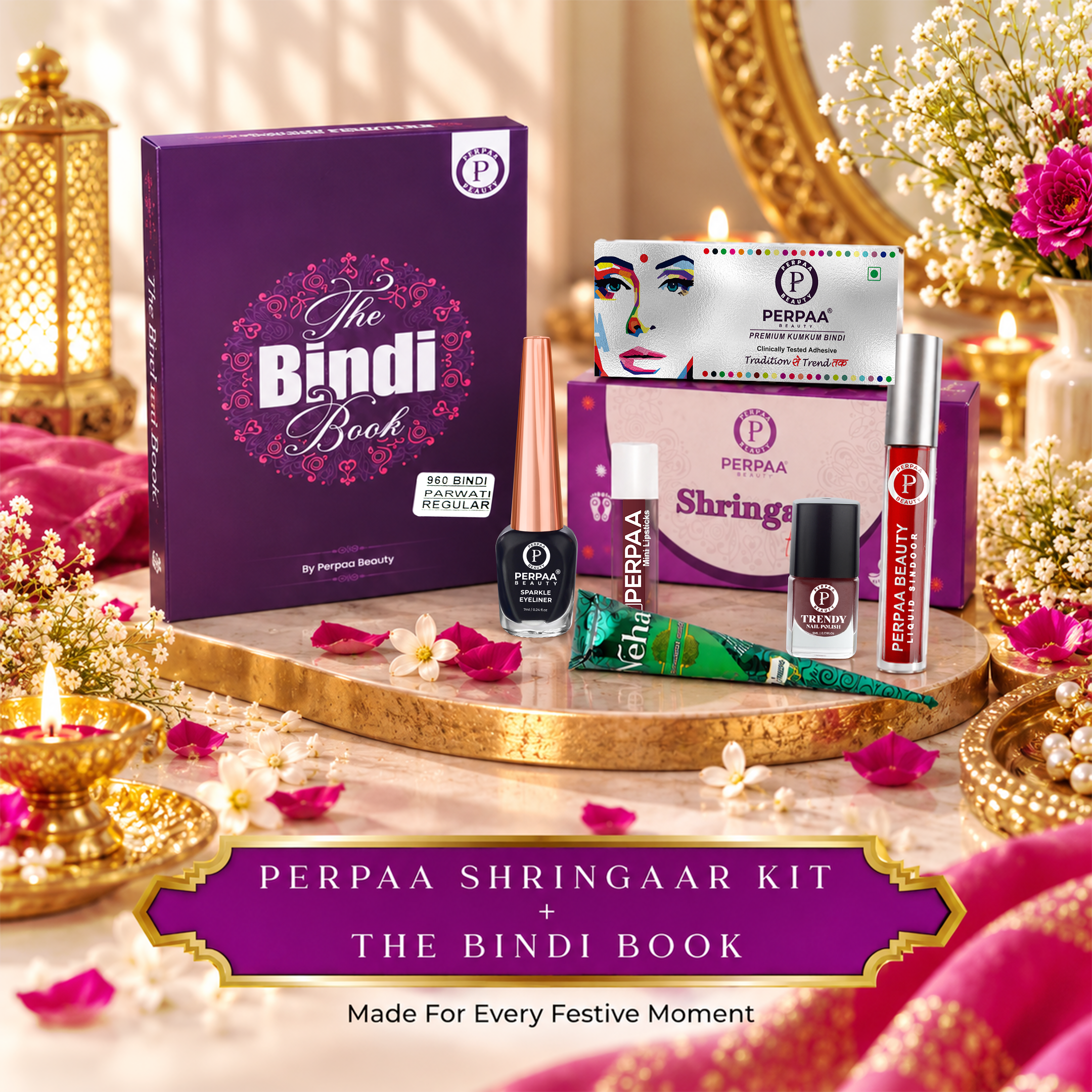 Shringaar Kit + Parvati Classic Stone Bindi Book | Bridal Beauty Combo