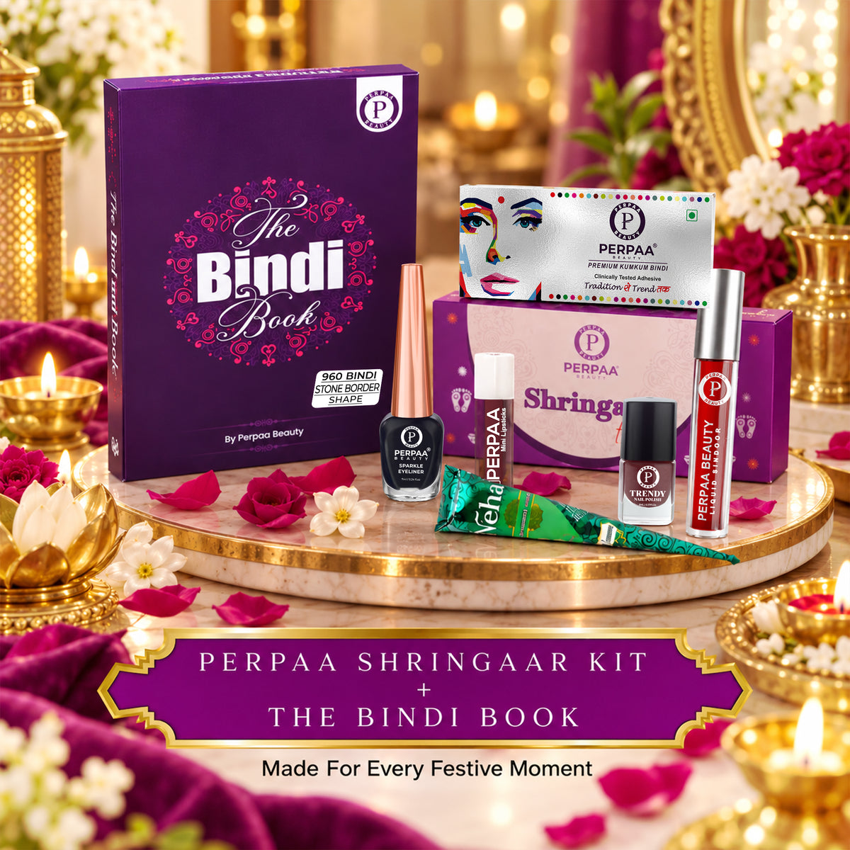 Shringaar Kit + Signature Stone Shapes Bindi Book | Premium Designer Combo