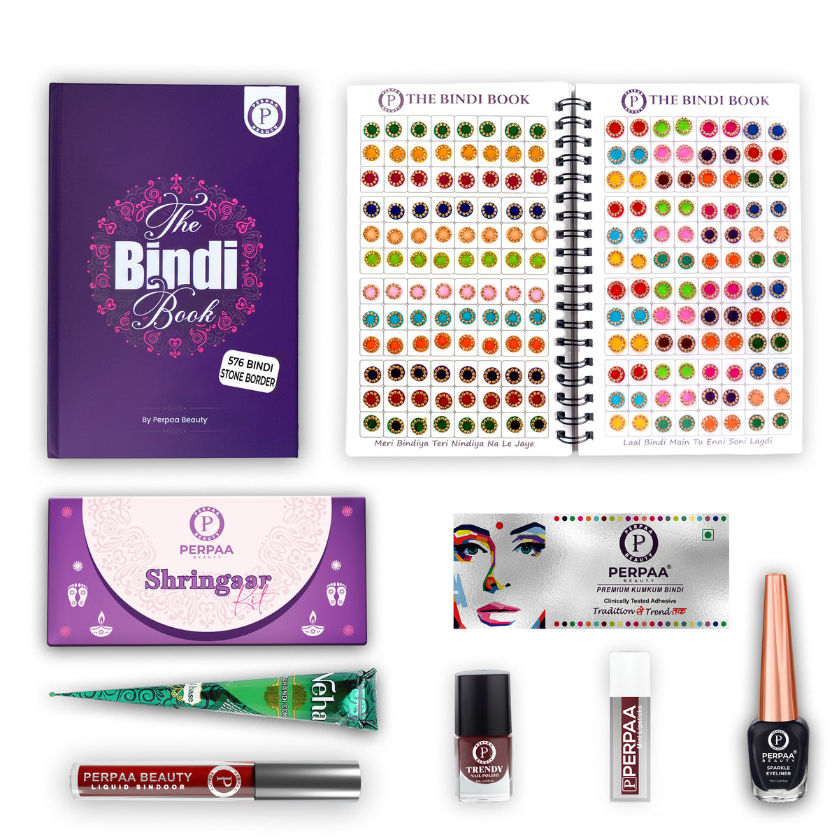 Shringaar Kit + Round Stone Border Bindi Book | Stone Bindi Beauty Combo
