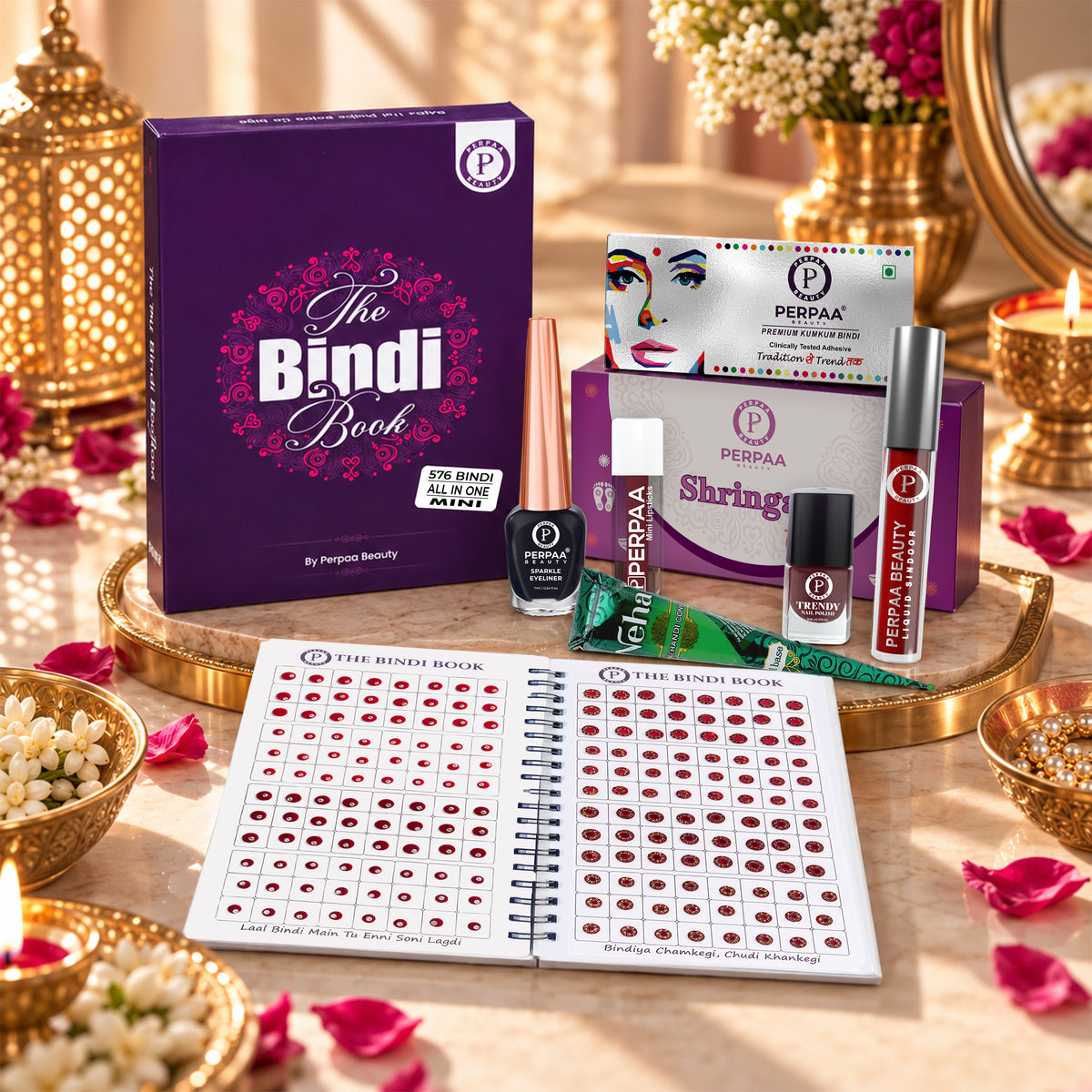 Shringaar Kit + All-in-One Small Size Bindi Book | Complete Traditional Makeup & Bindi Combo