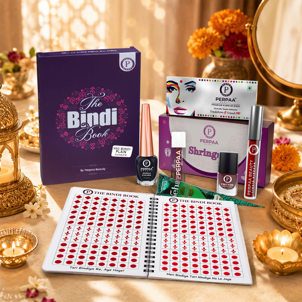 Shringaar Kit + Classic Shapes Bindi Book | Designer Traditional Beauty Combo