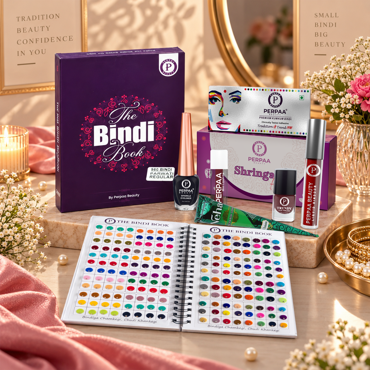 Shringaar Kit + Parvati Classic Stone Bindi Book | Bridal Beauty Combo