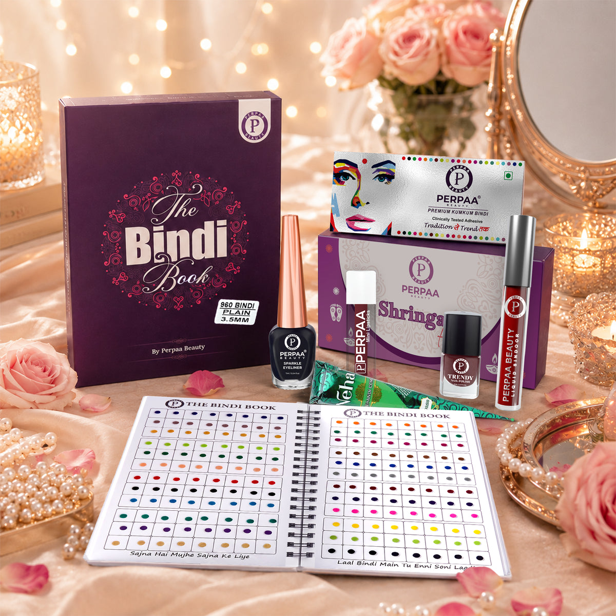 Shringaar Kit + Classic Multicolor Round(3.5mm) Bindi Book | Everyday Colourful Beauty Combo