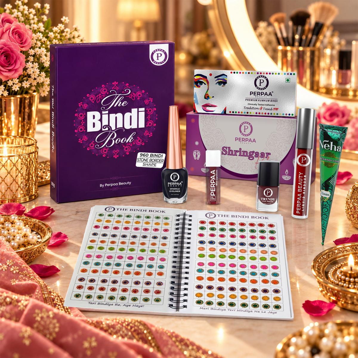 Shringaar Kit + Signature Stone Shapes Bindi Book | Premium Designer Combo