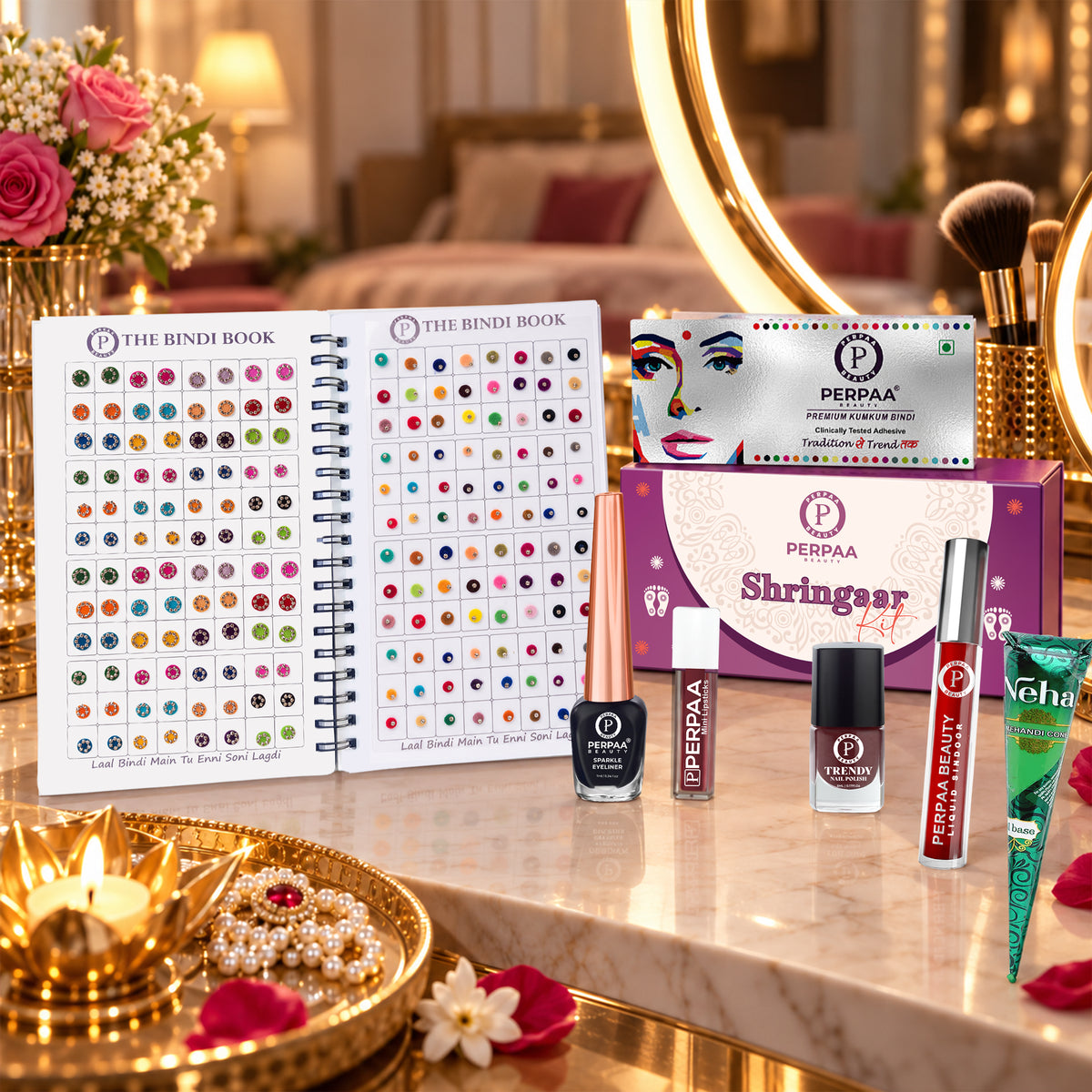 Shringaar Kit + All-in-One Small Size Bindi Book | Complete Traditional Makeup & Bindi Combo