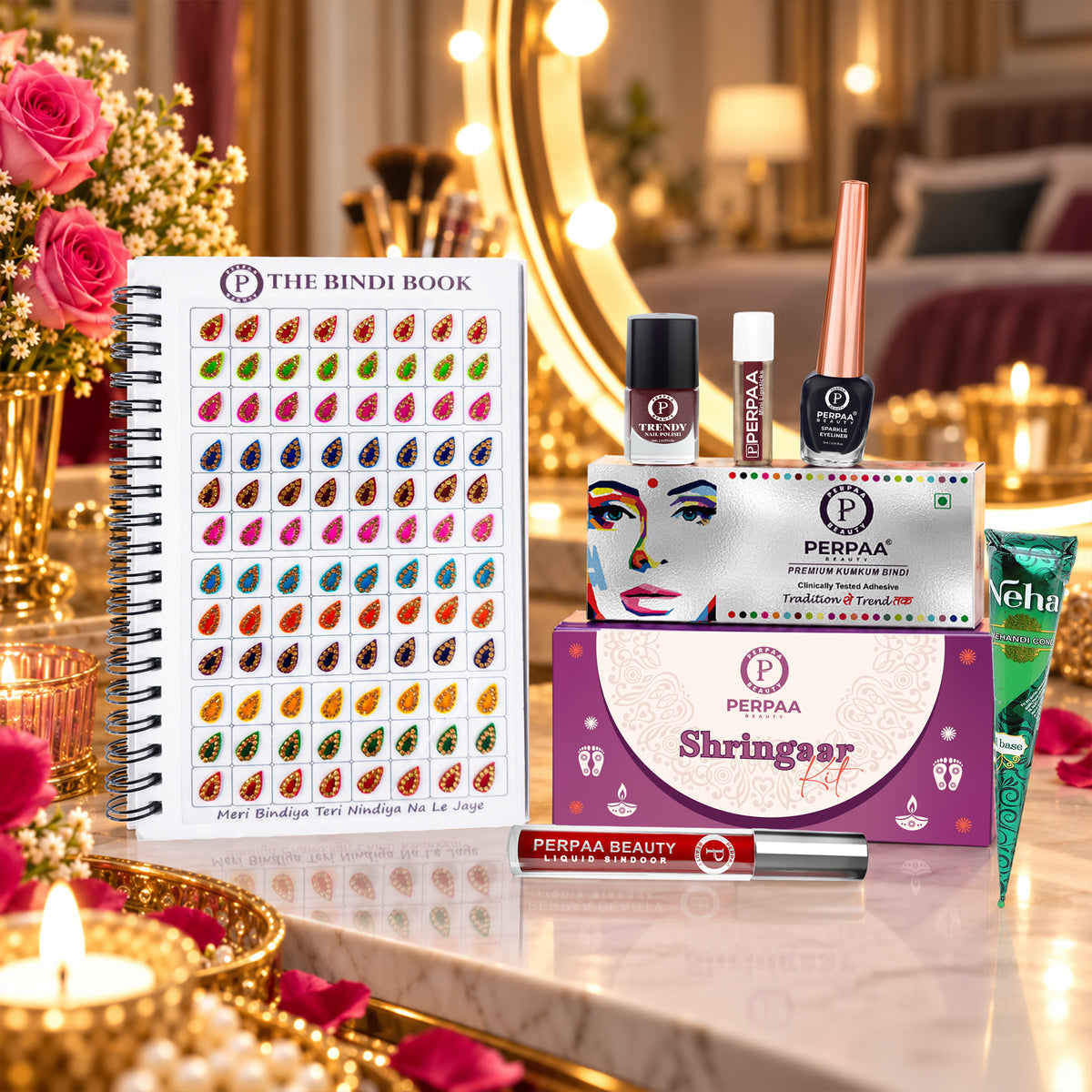 Shringaar Kit + Signature Stone Shapes Bindi Book | Premium Designer Combo