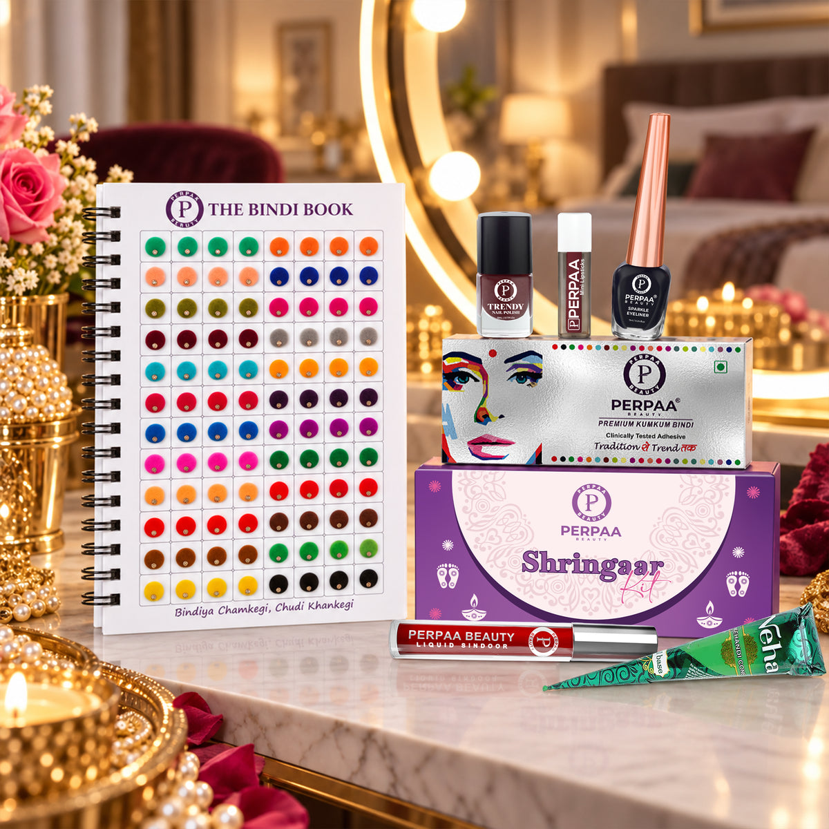 Shringaar Kit + Parvati Classic Stone Bindi Book | Bridal Beauty Combo
