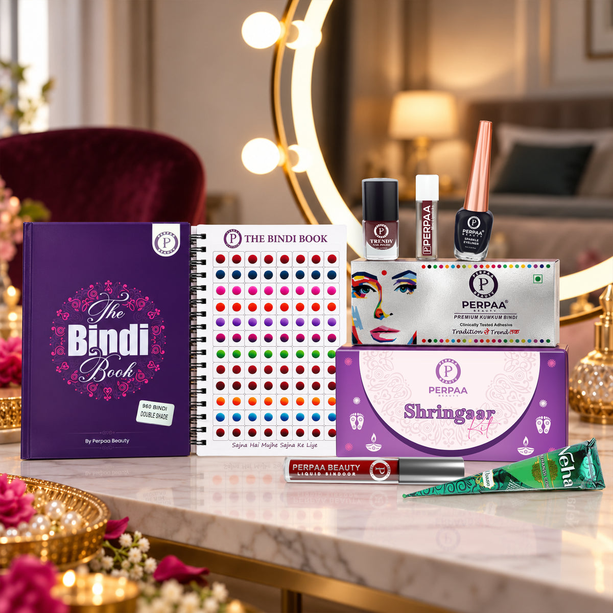 Shringaar Kit + Double Shade Bindi Book | Dual Tone Beauty Combo