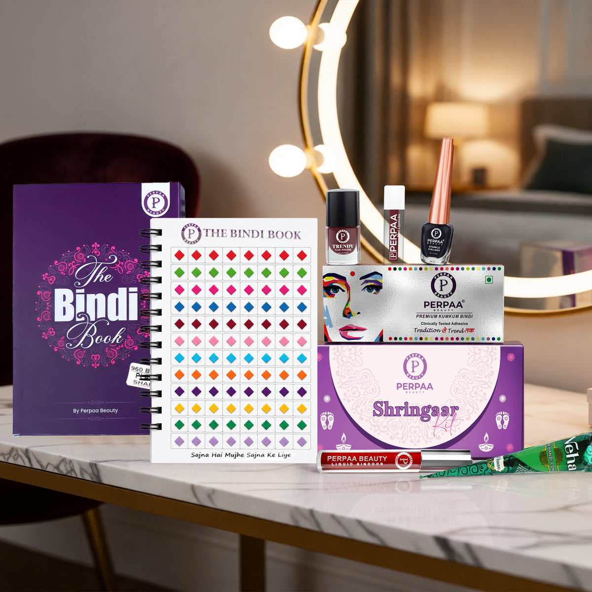 Shringaar Kit + Classic Shapes Bindi Book | Designer Traditional Beauty Combo