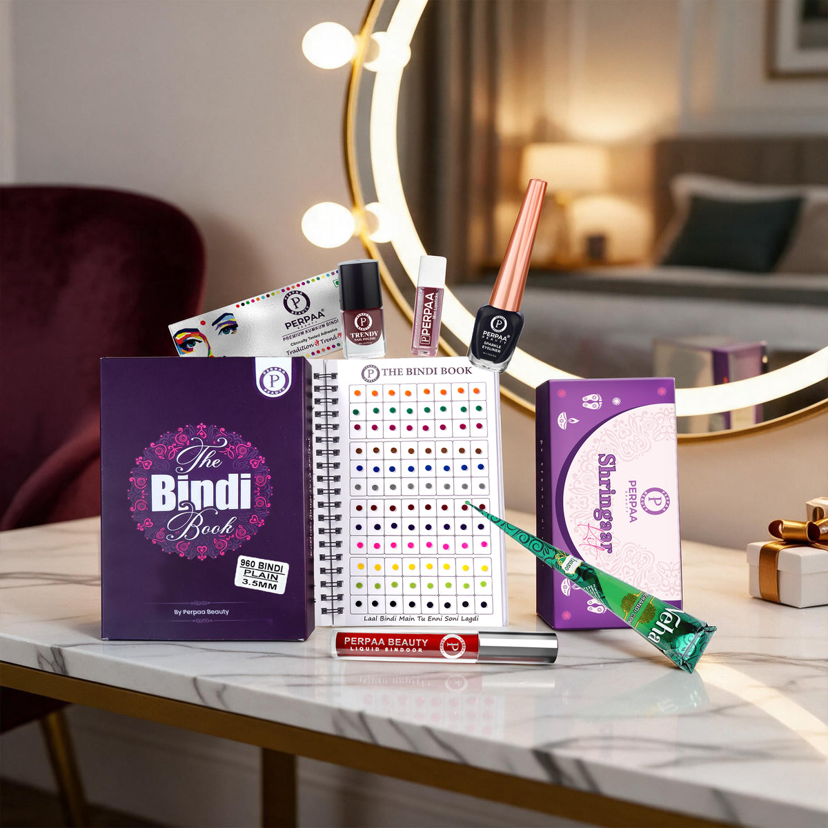 Shringaar Kit + Classic Multicolor Round(3.5mm) Bindi Book | Everyday Colourful Beauty Combo