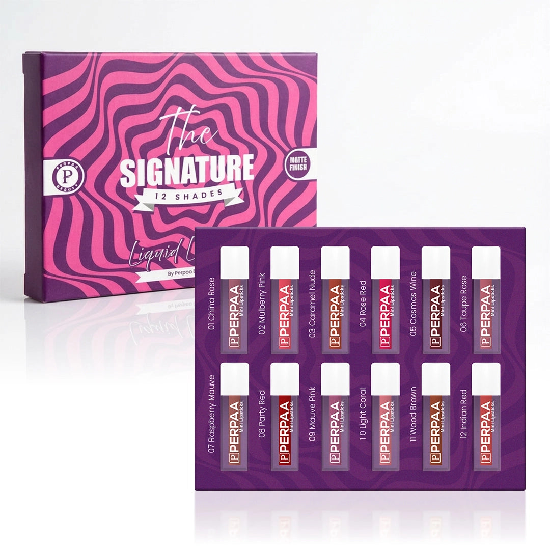 The Signature 12 Shades- Matte Liquid Lipstick With Free 1 Press On Nails Kit