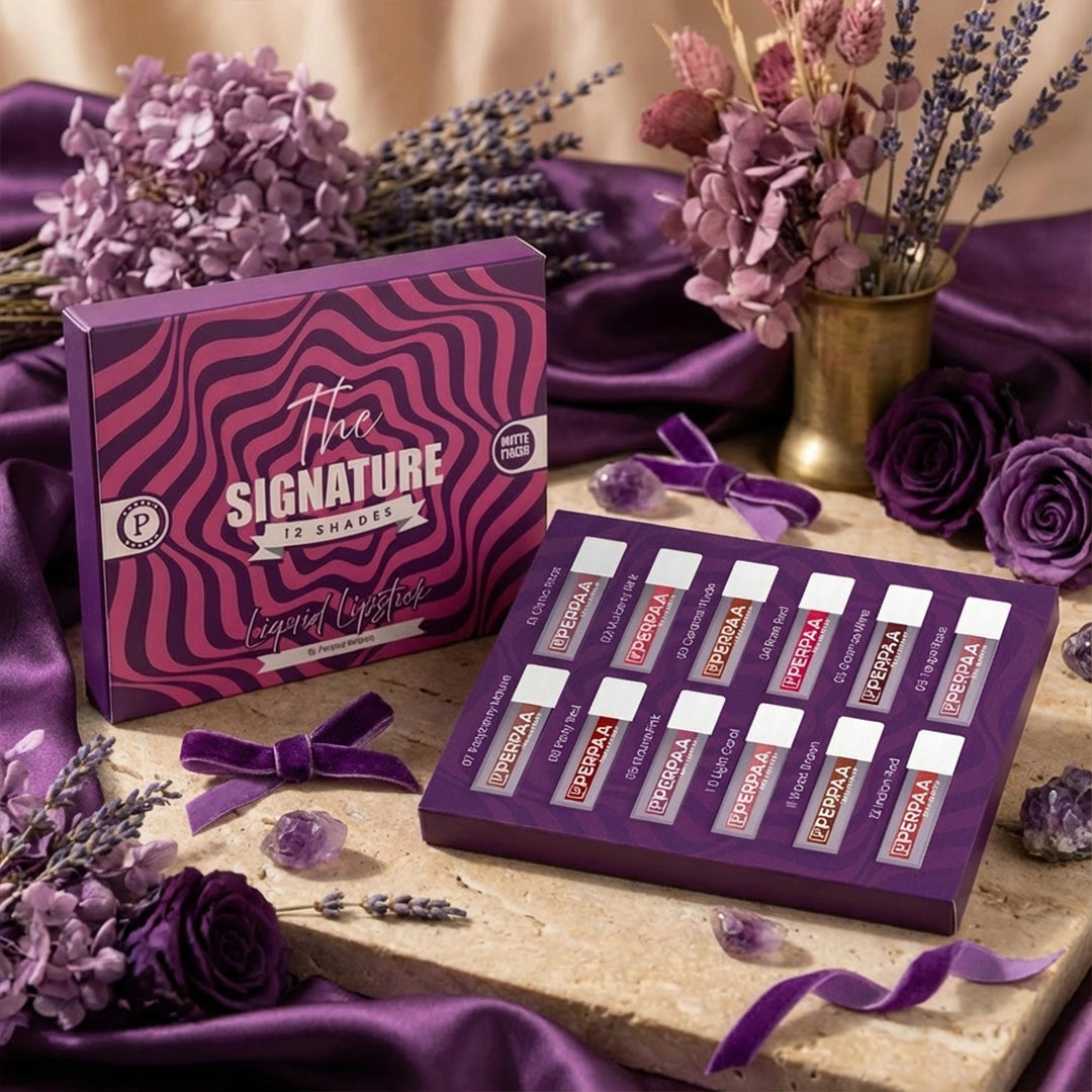 The Signature 12 Shades- Matte Liquid Lipstick With Free 1 Press On Nails Kit