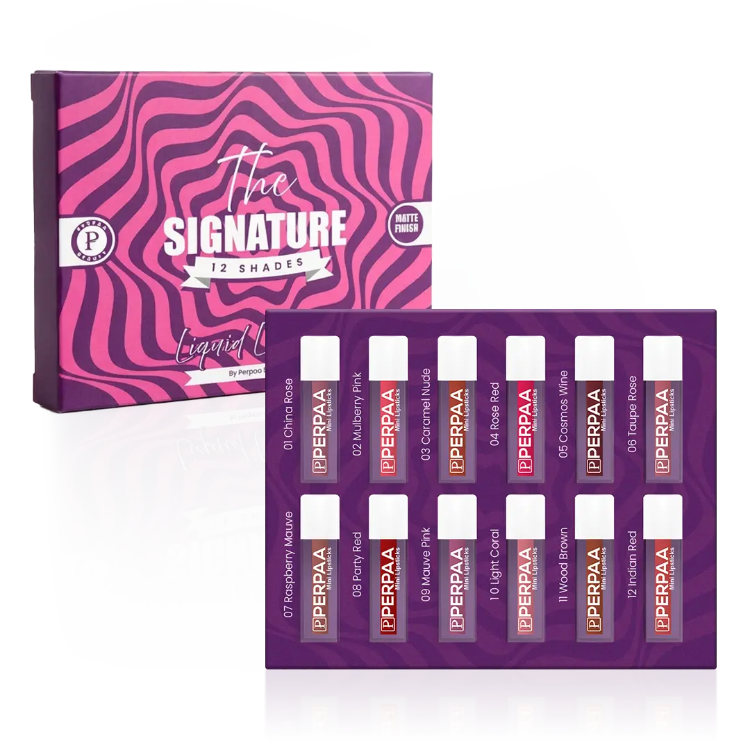 The Signature 12 Shades- Matte Liquid Lipstick With Free 1 Press On Nails Kit