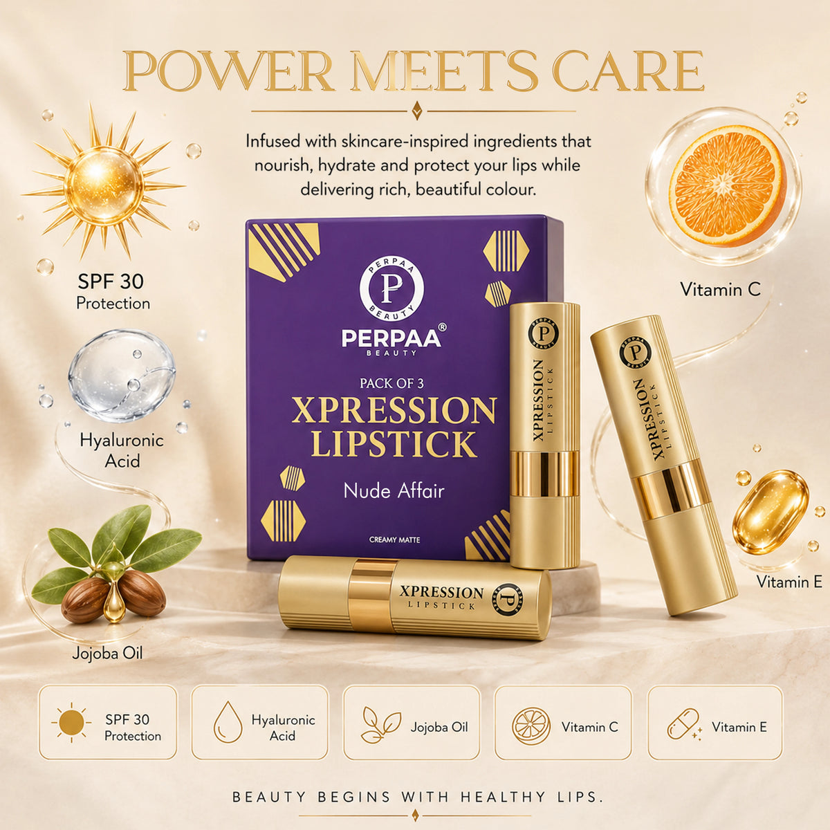 Xpression SPF 30 Matte Lipstick | Pack of 3 (Nude Affair)