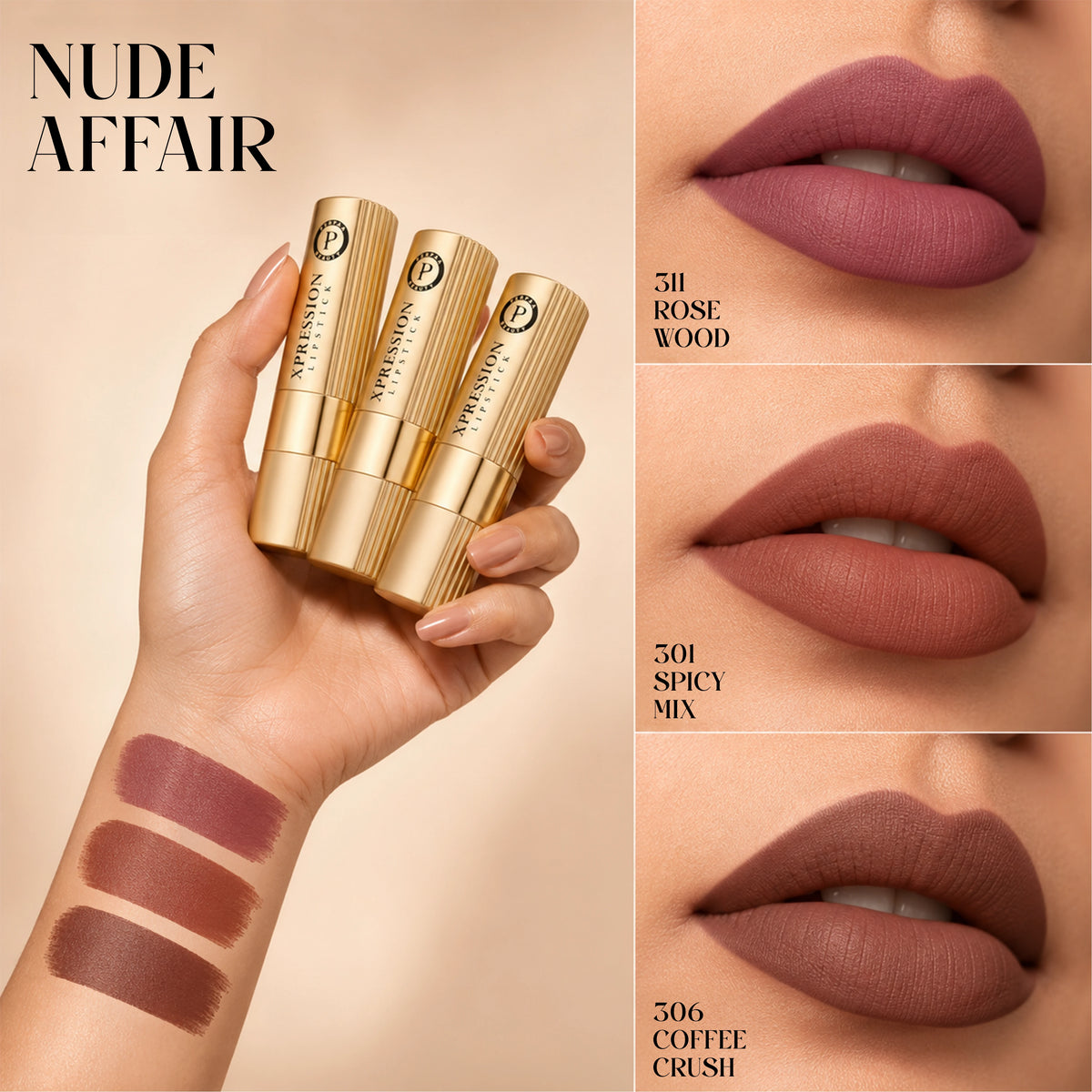 Xpression SPF 30 Matte Lipstick | Pack of 3 (Nude Affair)