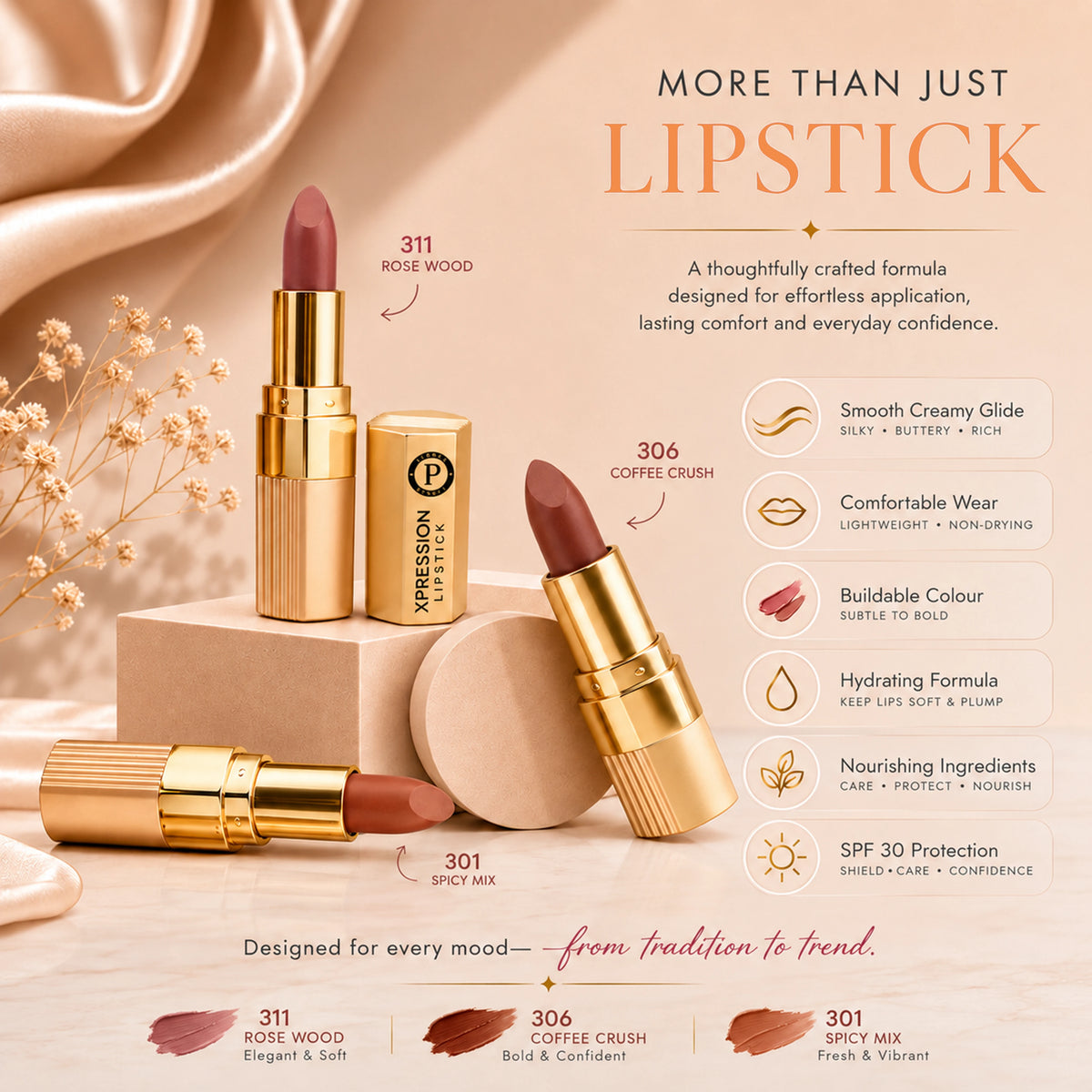 Xpression SPF 30 Matte Lipstick | Pack of 3 (Nude Affair)